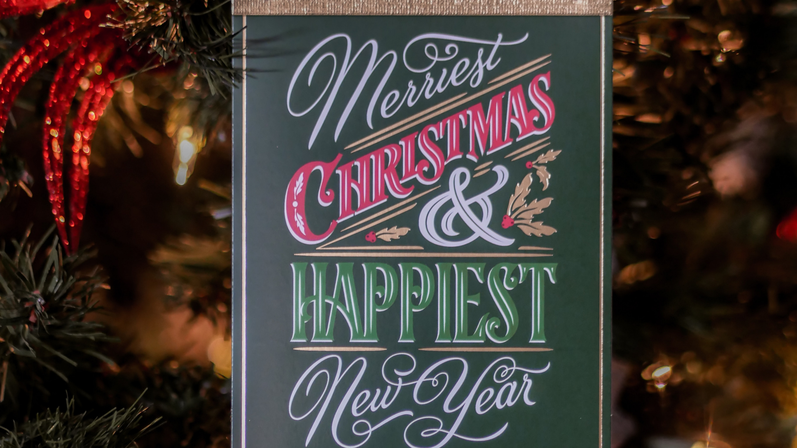 Happy New Year Greeting Card. Wallpaper in 2560x1440 Resolution