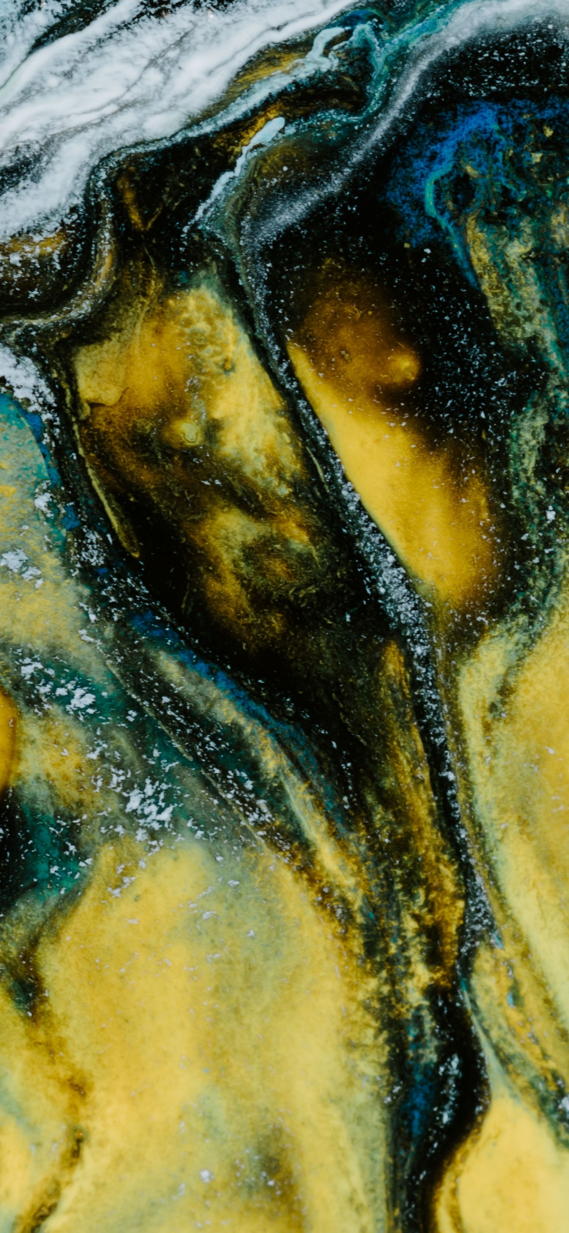 Pintura Abstracta Amarilla Negra y Azul. Wallpaper in 1125x2436 Resolution