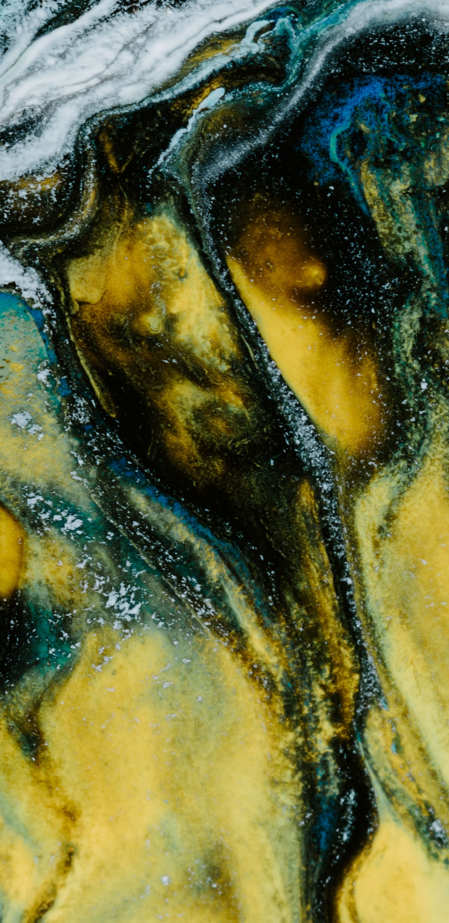 Pintura Abstracta Amarilla Negra y Azul. Wallpaper in 1440x2960 Resolution