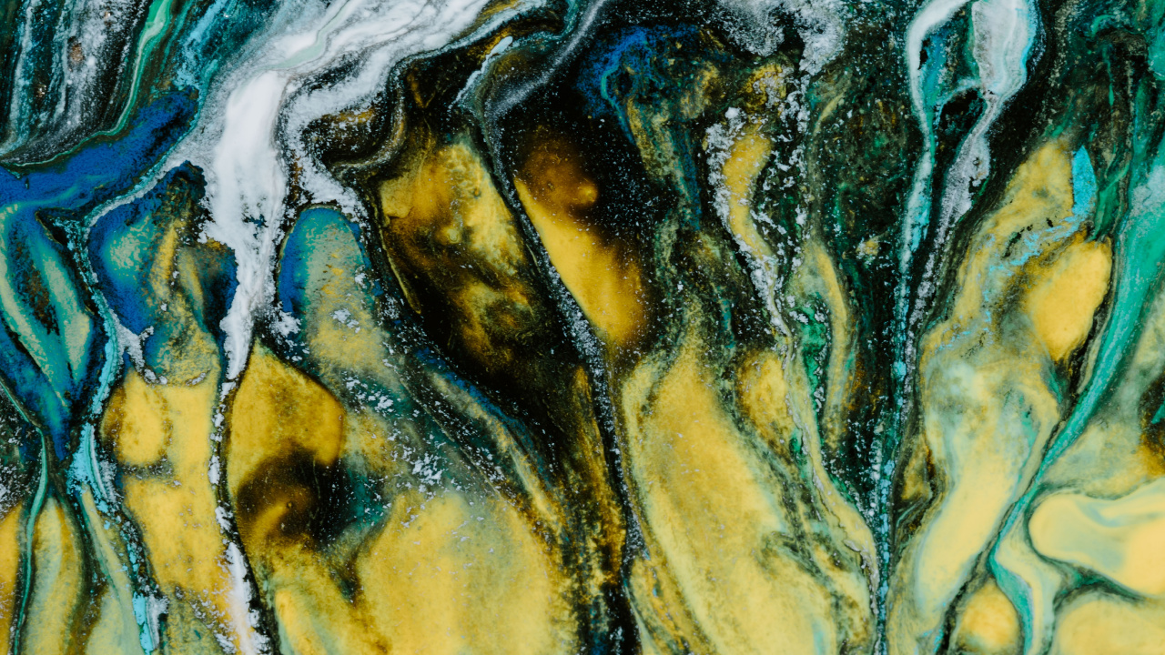 Peinture Abstraite Jaune Noir et Bleu. Wallpaper in 1280x720 Resolution