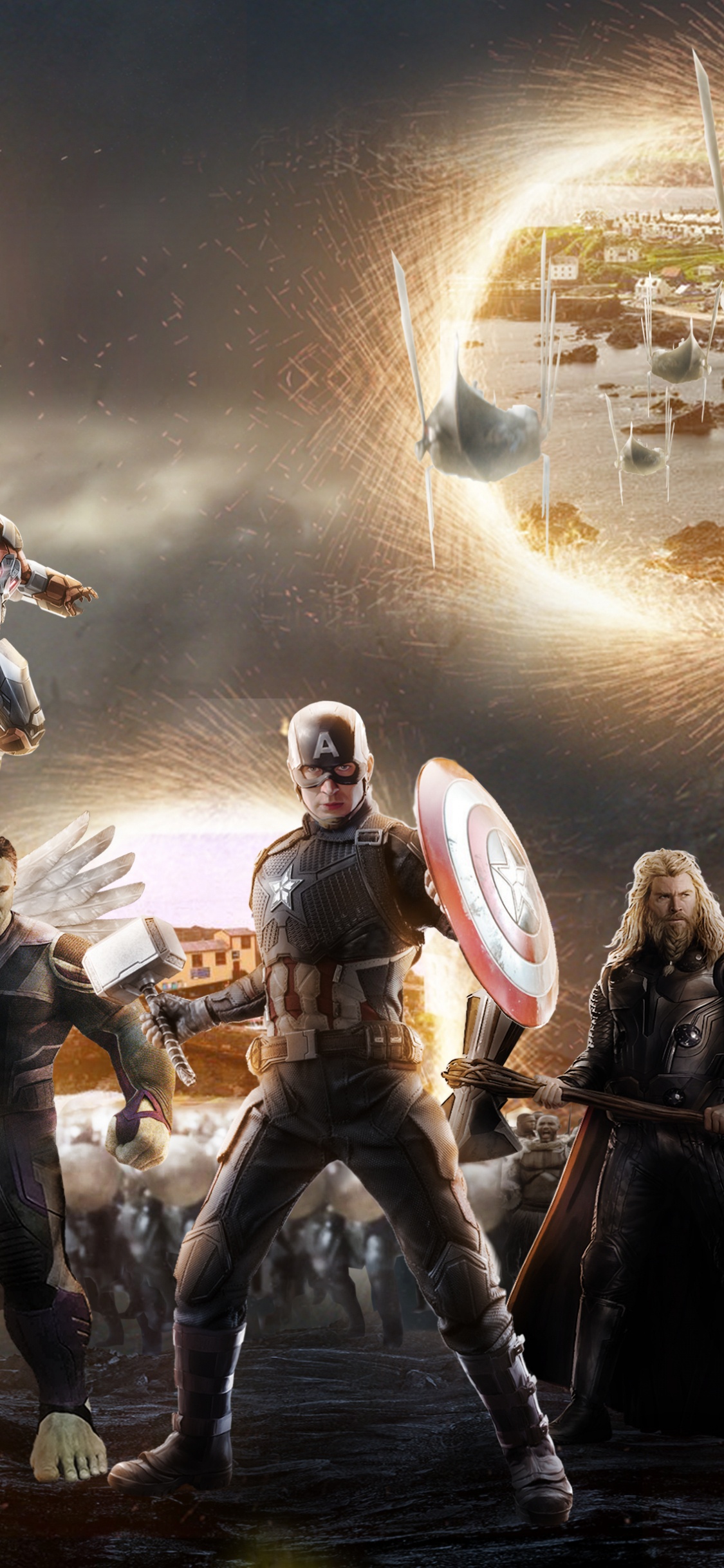 Avengers Vereint Euch, Captain America, Thanos, Iron Man, Avengers. Wallpaper in 1125x2436 Resolution