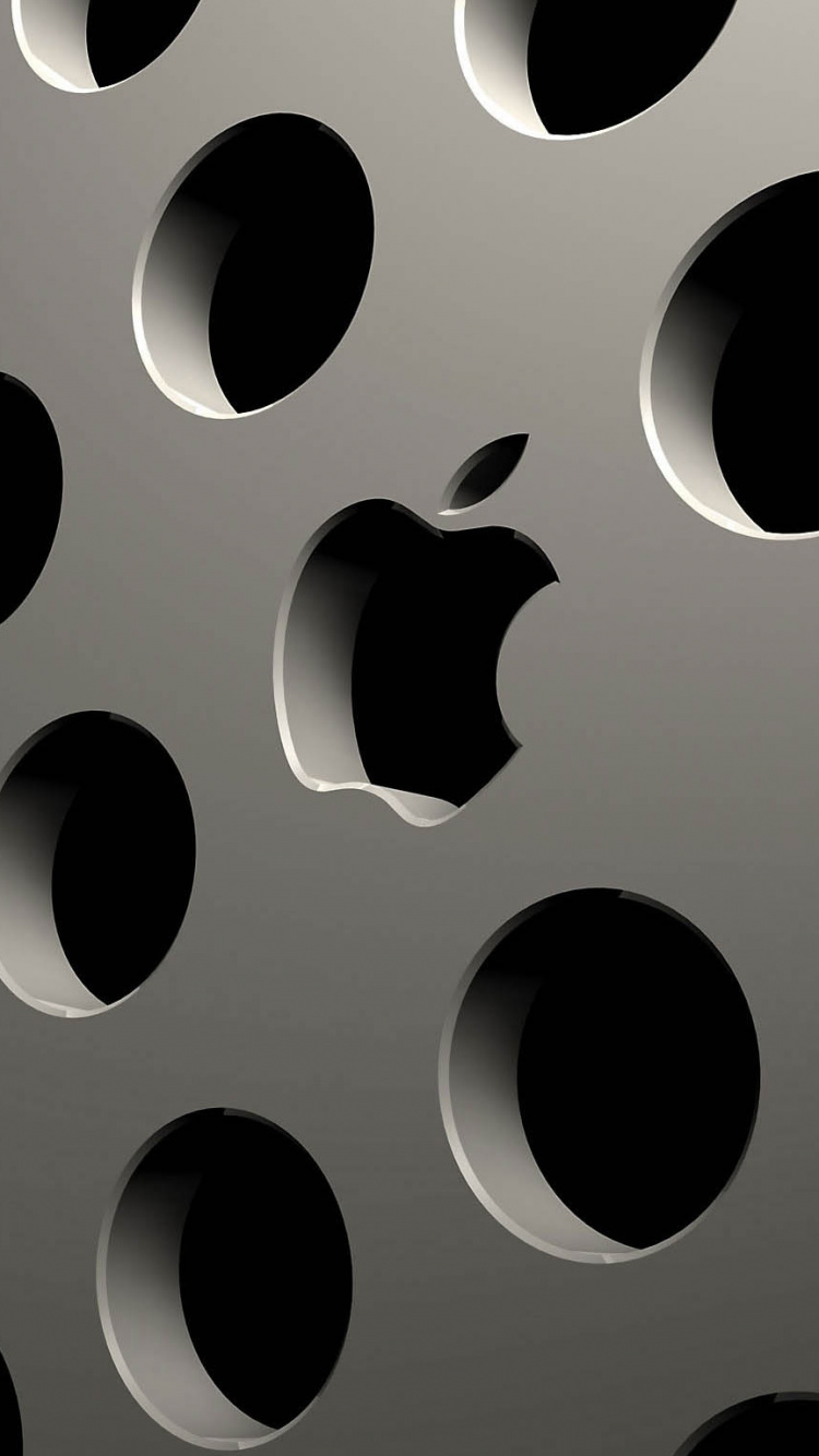 Apple, Schwarz, Muster, Metall, Monochrom. Wallpaper in 750x1334 Resolution