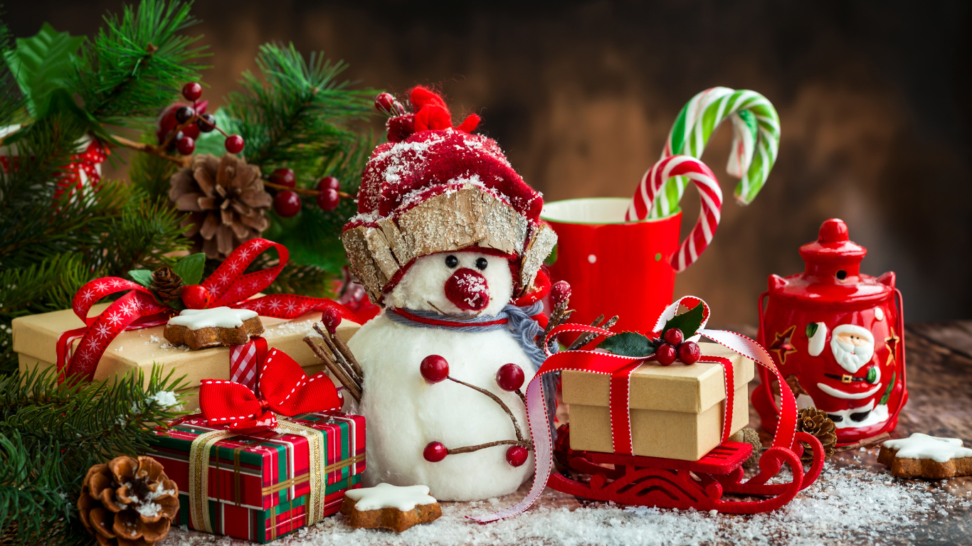 Weihnachten, Christmas Ornament, Weihnachtsdekoration, Schneemann, Ded Moroz. Wallpaper in 1366x768 Resolution