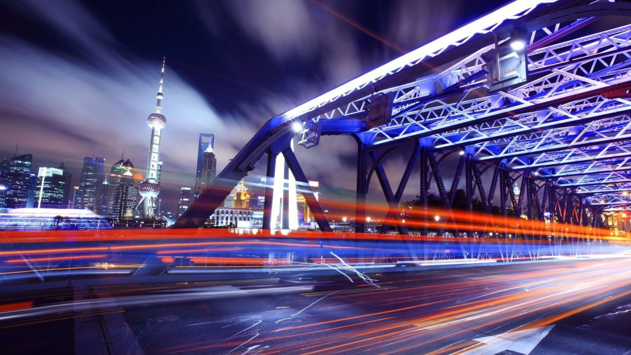Fotografía de Lapso de Tiempo de Automóviles en el Puente Durante la Noche. Wallpaper in 1280x720 Resolution