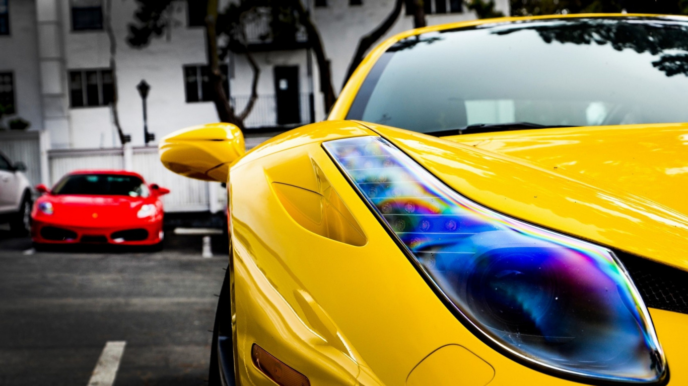Yellow Car on The Road. Wallpaper in 1366x768 Resolution