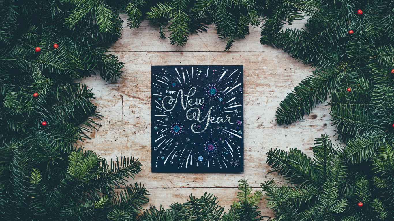 Nouvelle Année, le Réveillon du Nouvel An, Feuille, Evergreen, Sapin. Wallpaper in 1366x768 Resolution