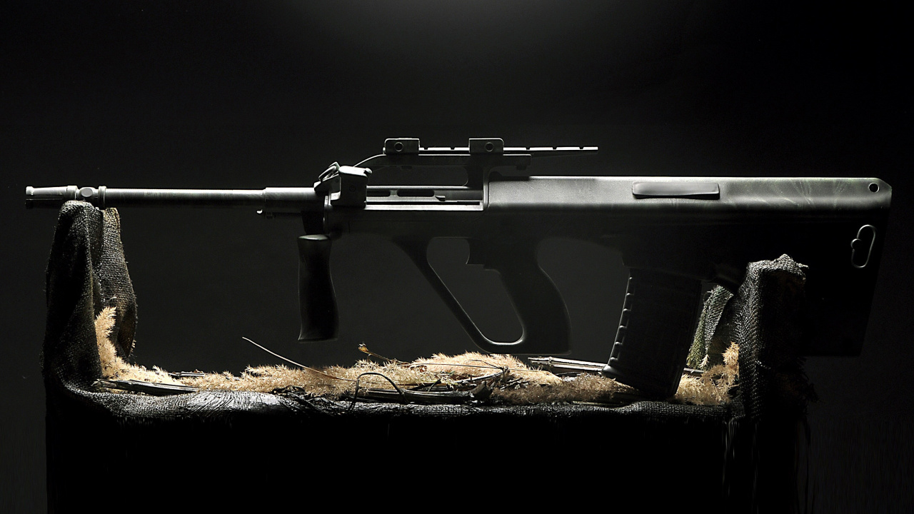 Steyr Aug, Arma, Negro, Rifle, Rifle de Francotirador. Wallpaper in 1280x720 Resolution