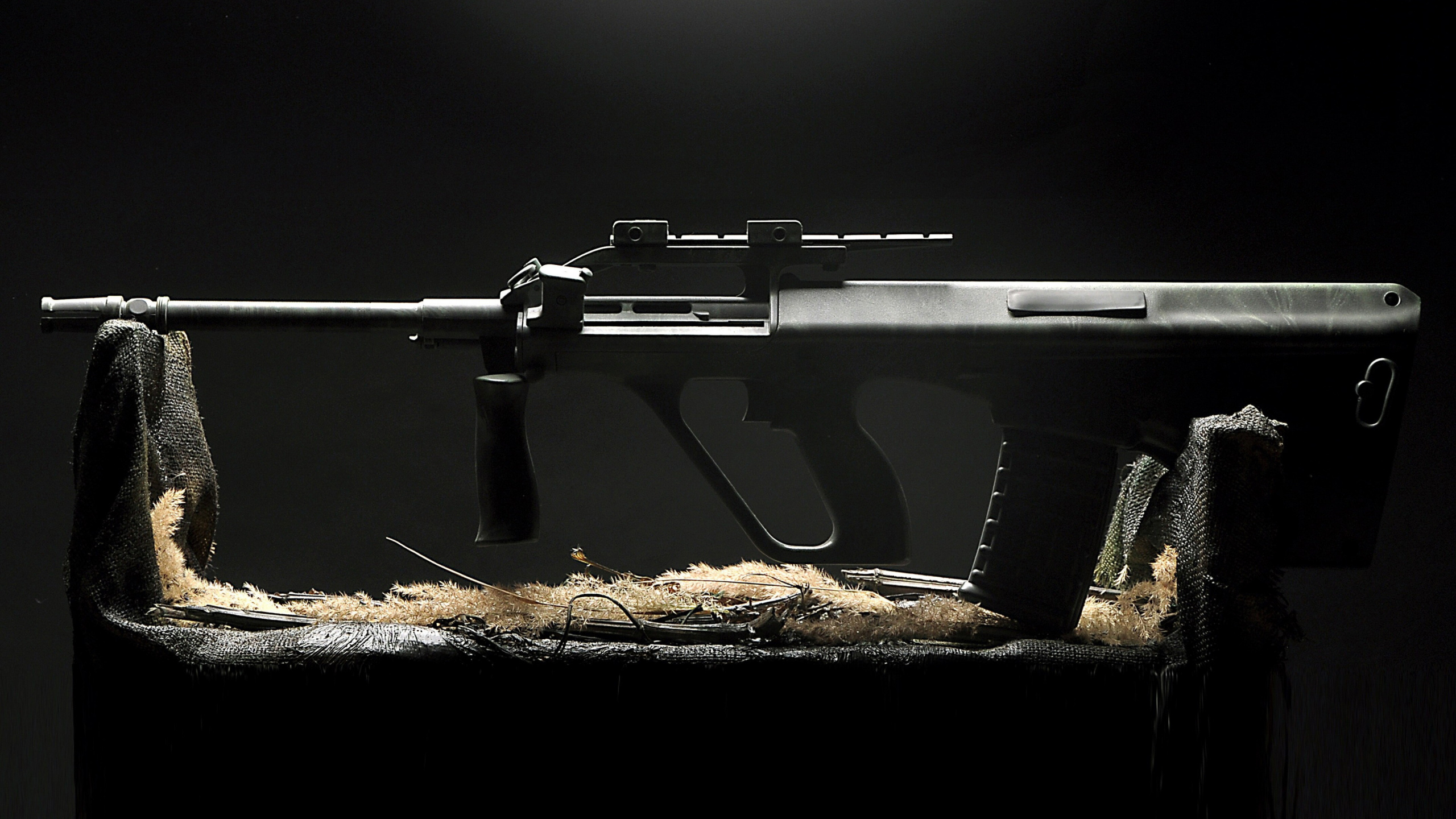 Steyr Aug, Gun, Black, Weapon, Rifle. Wallpaper in 2560x1440 Resolution