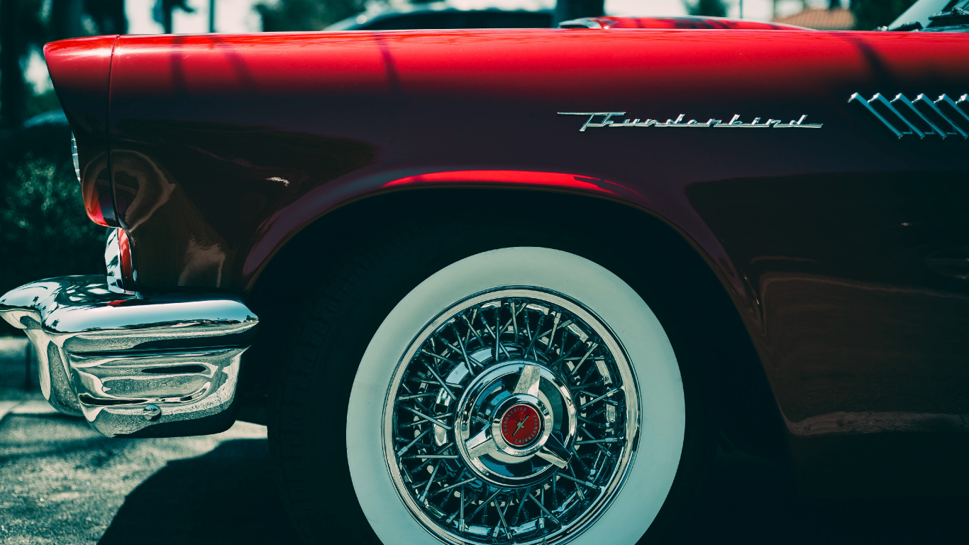 Red Car With Chrome Wheel. Wallpaper in 1366x768 Resolution
