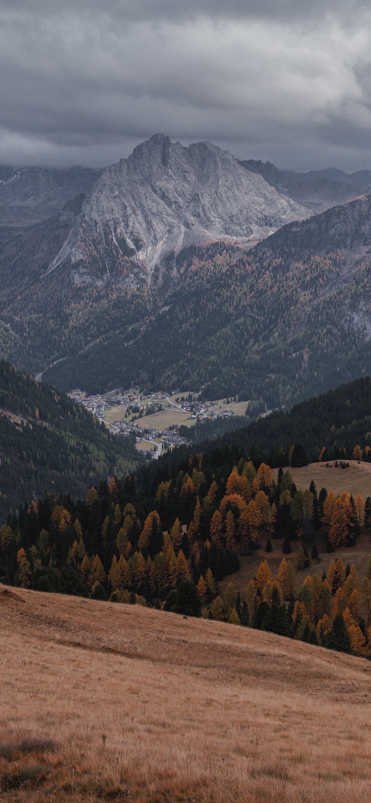 Mountain Range, Under Grey Sky, Mountain, Valley, Sky. Wallpaper in 1242x2688 Resolution