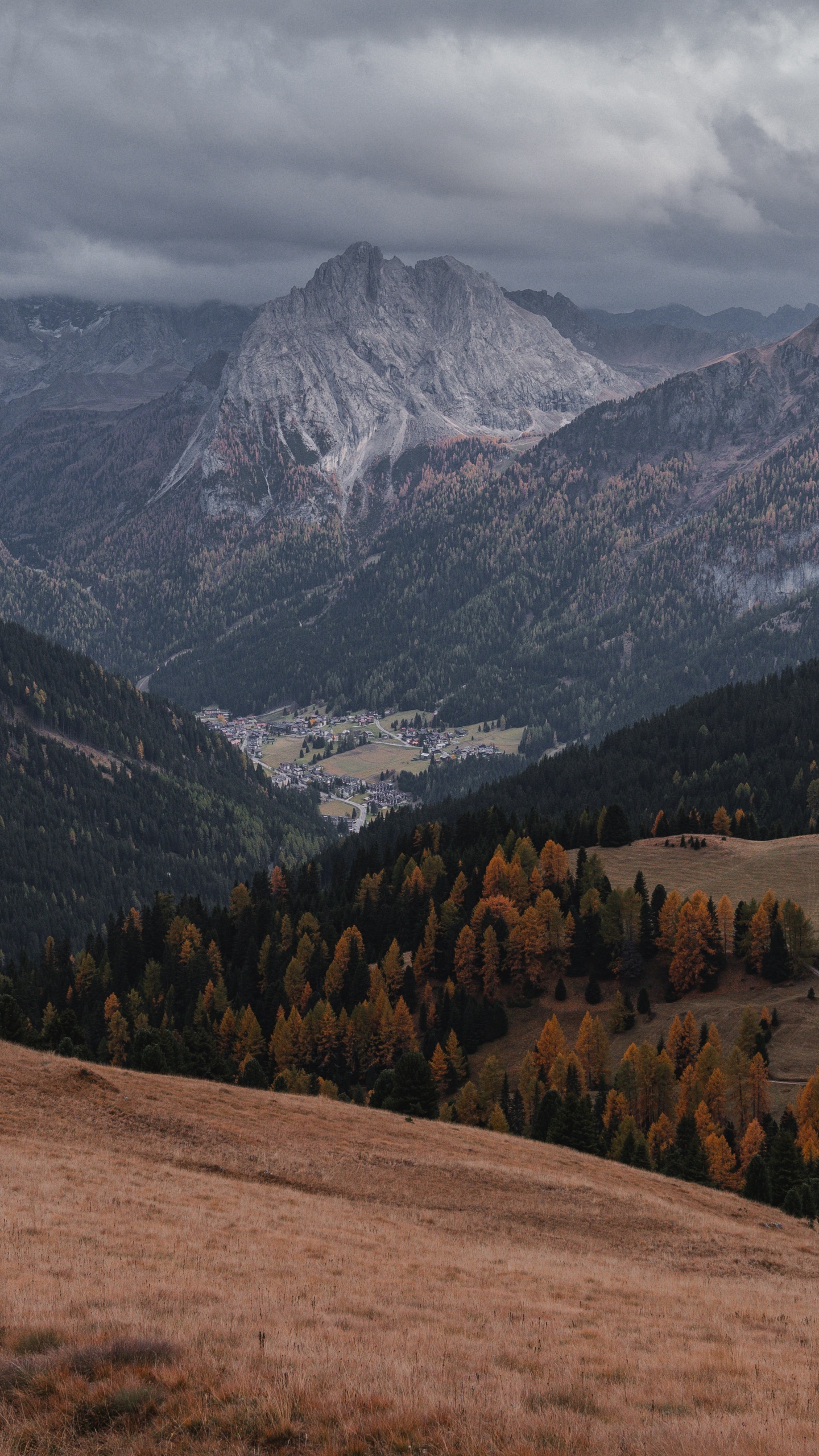 Mountain Range, Under Grey Sky, Mountain, Valley, Sky. Wallpaper in 1440x2560 Resolution