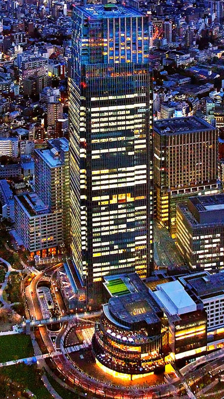 Aerial View of City Buildings During Night Time. Wallpaper in 720x1280 Resolution