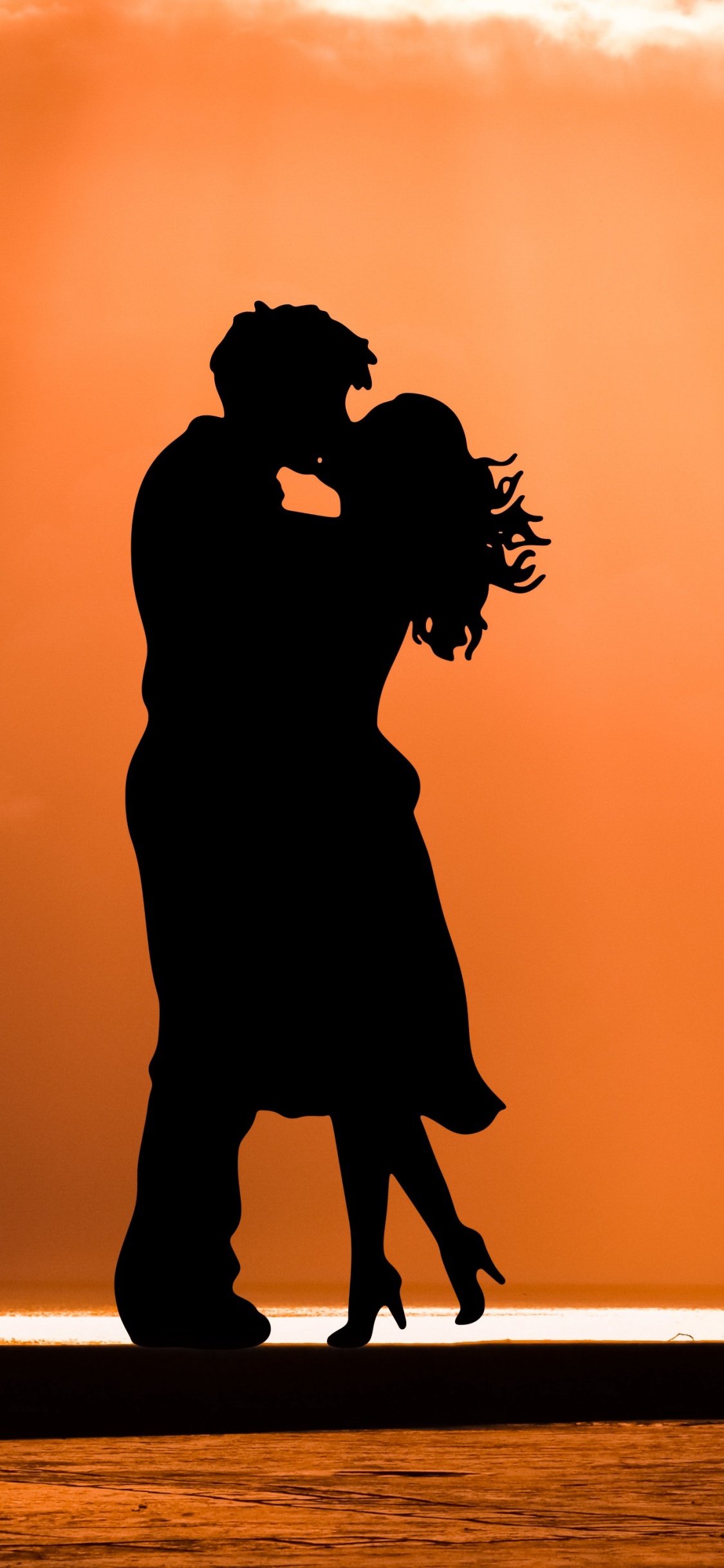 Romance, Kiss, Silhouette, People in Nature, Evening. Wallpaper in 1125x2436 Resolution