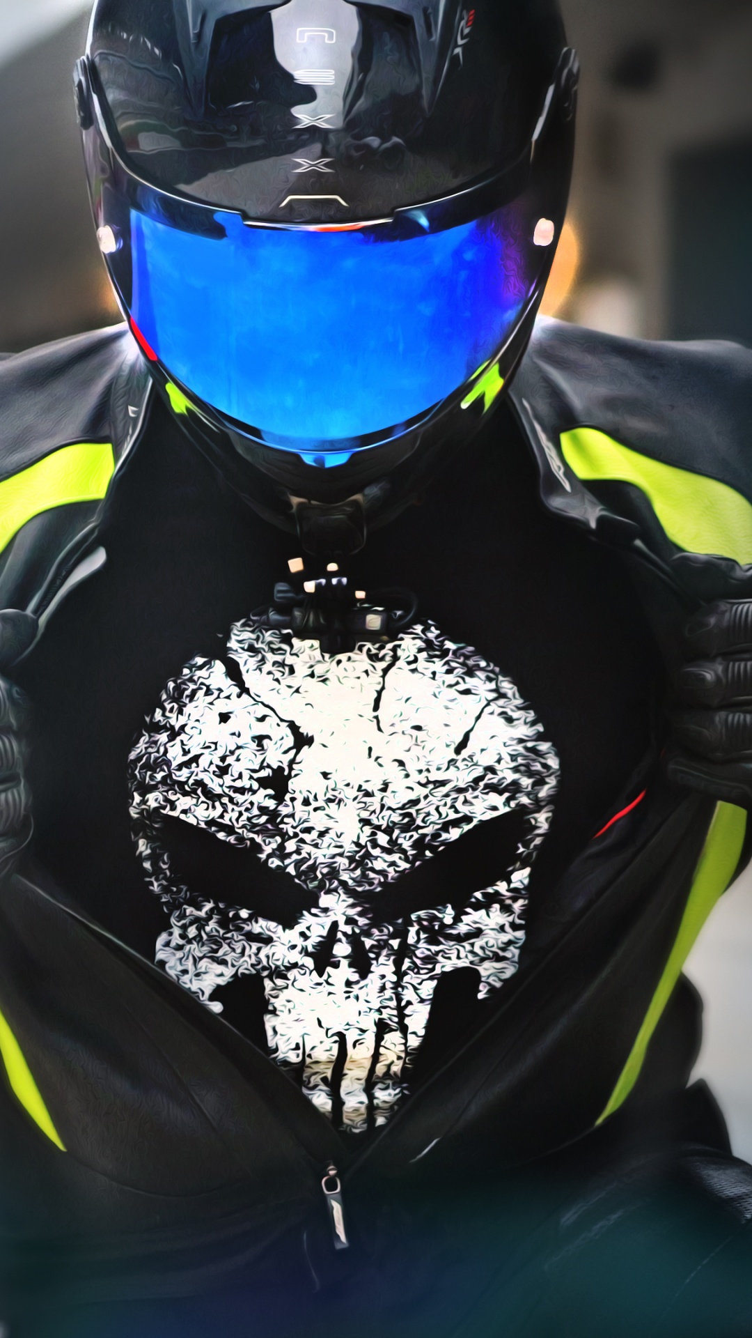 Mann im Blauen Und Schwarzen Motorradanzug, Der Auf Blauem Und Schwarzem Sportrad Fährt. Wallpaper in 1080x1920 Resolution