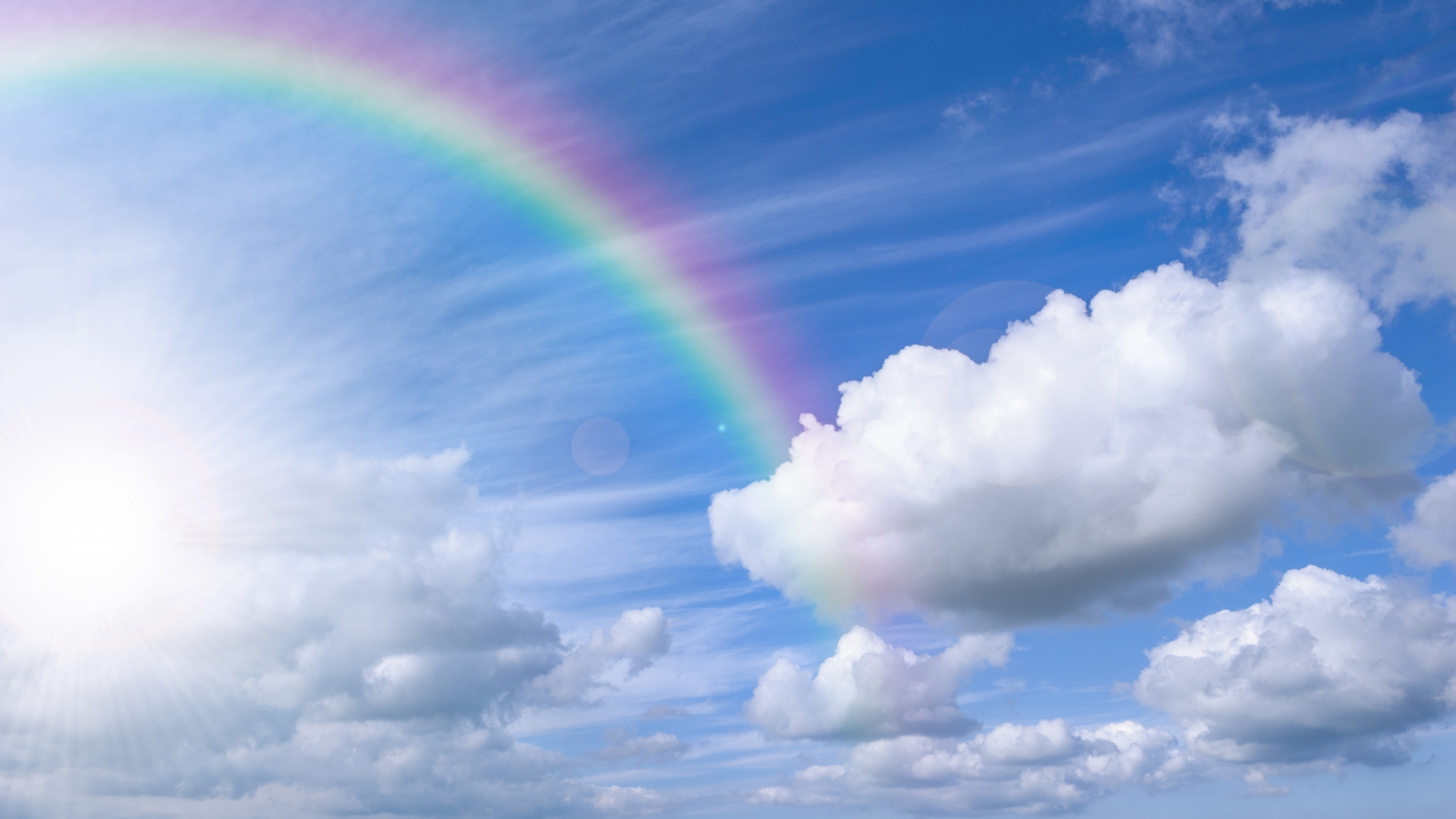 彩虹, 积云, 气氛, 阳光, 天空 壁纸 3840x2160 允许