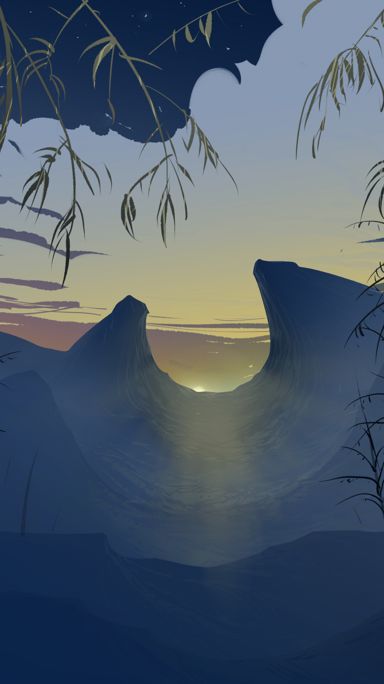 风景画, 艺术, 性质, 月亮, 自然环境 壁纸 750x1334 允许