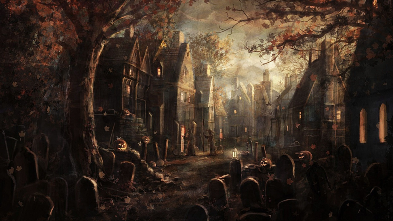 Personnes Marchant Dans la Rue Entre Les Bâtiments Peinture. Wallpaper in 1366x768 Resolution