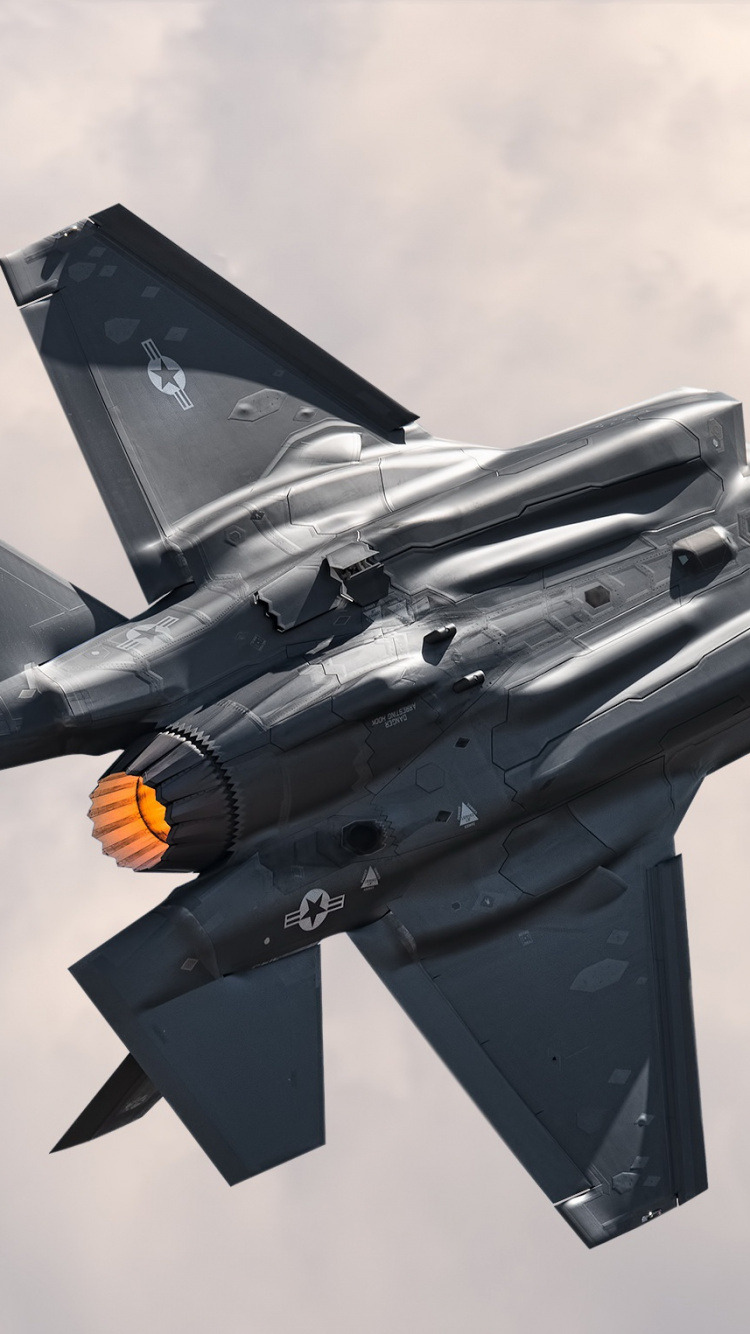 Schwarzer Kampfjet in Der Luft. Wallpaper in 750x1334 Resolution