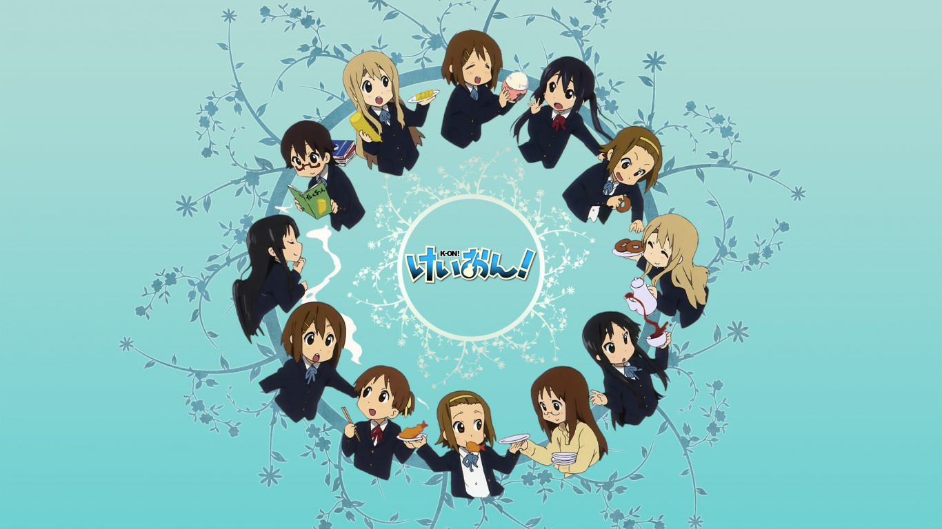 Yui Hirasawa, Azusa Nakano, Mio Akiyama, Ritsu Tainaka Version, K-On. Wallpaper in 1366x768 Resolution