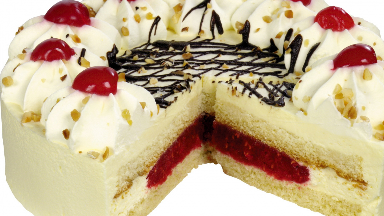 White and Brown Cake With Red and Black Sprinkles. Wallpaper in 1280x720 Resolution