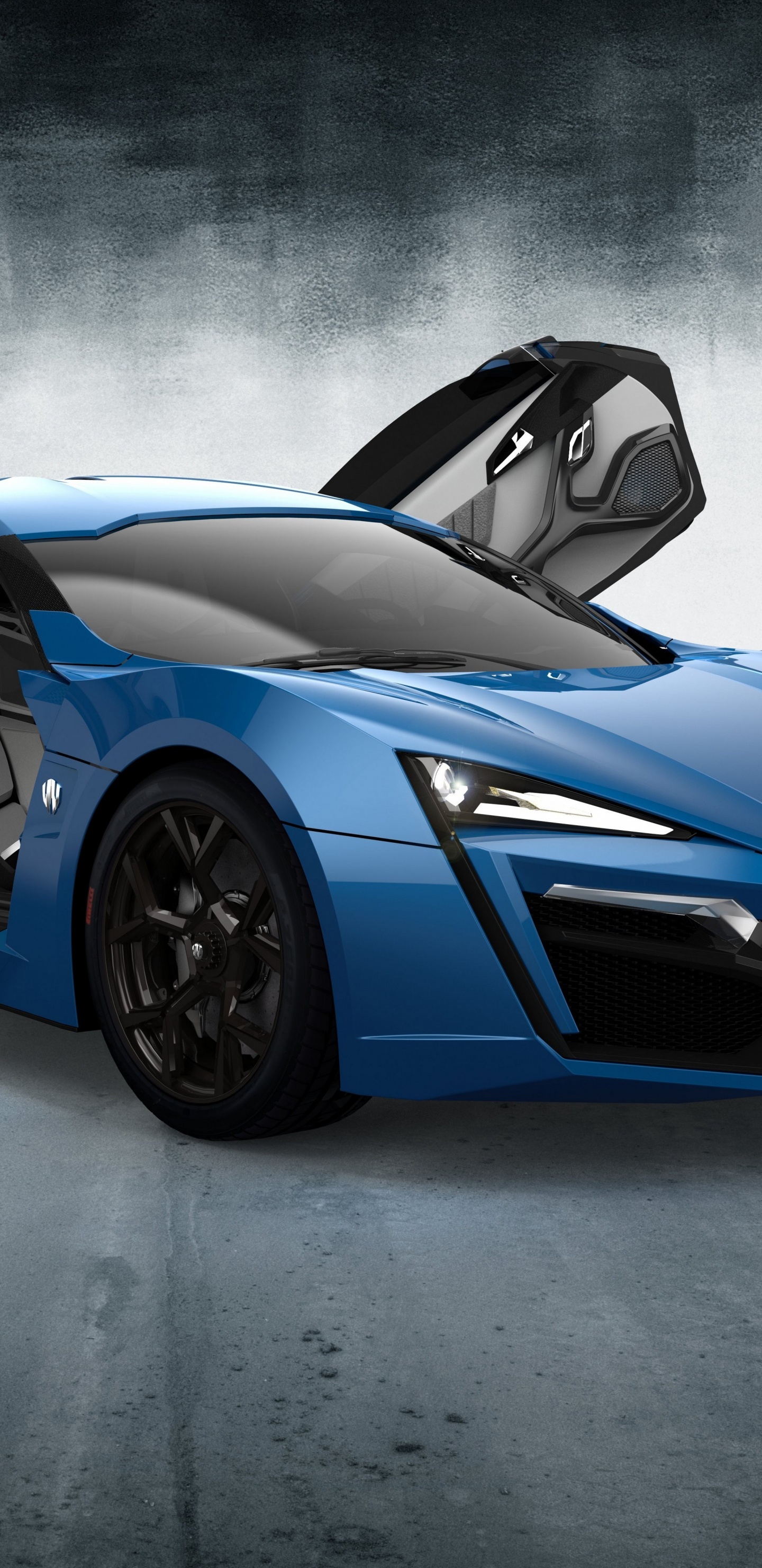 Blue Lamborghini Aventador in a White Room. Wallpaper in 1440x2960 Resolution