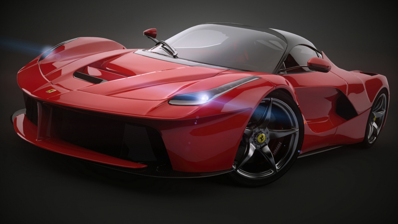 Red Ferrari 458 Italia on Black Background. Wallpaper in 1280x720 Resolution