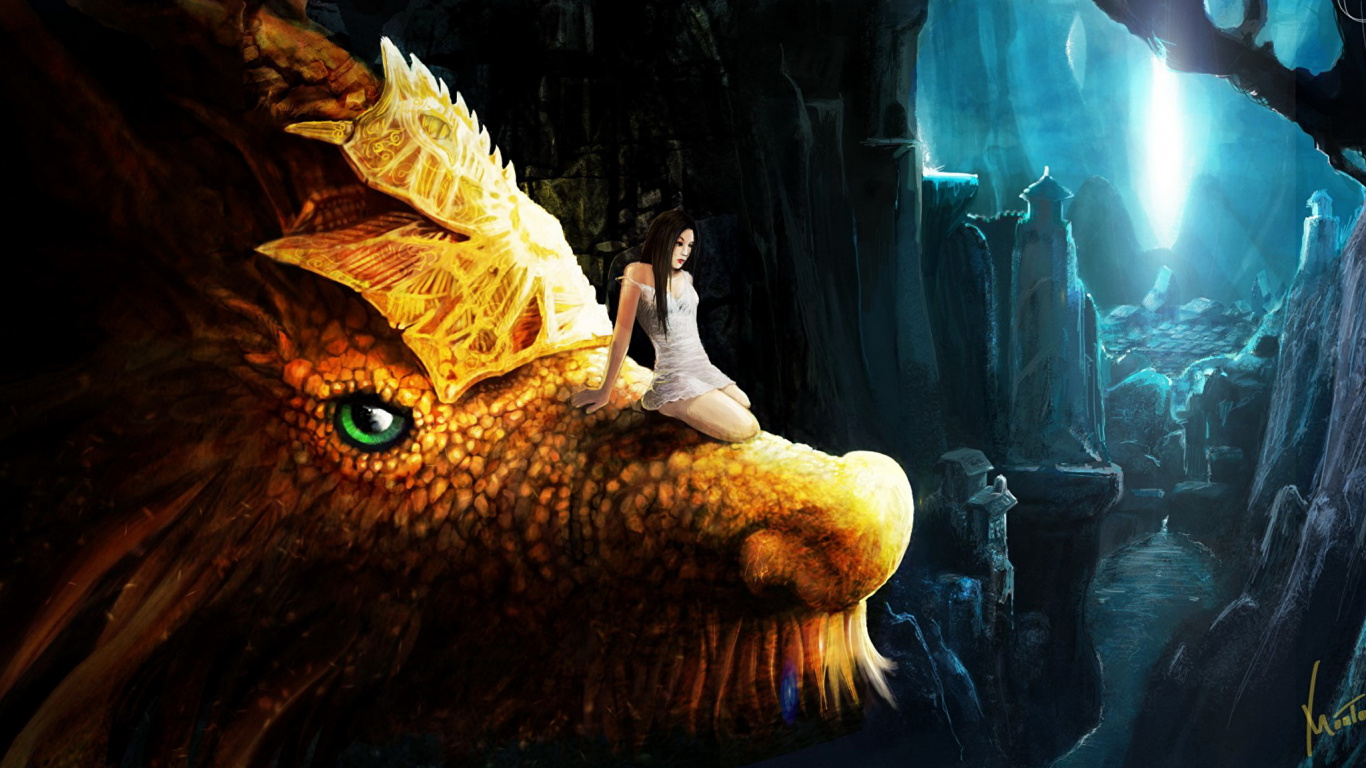 Braune Und Weiße Drachenillustration. Wallpaper in 1366x768 Resolution