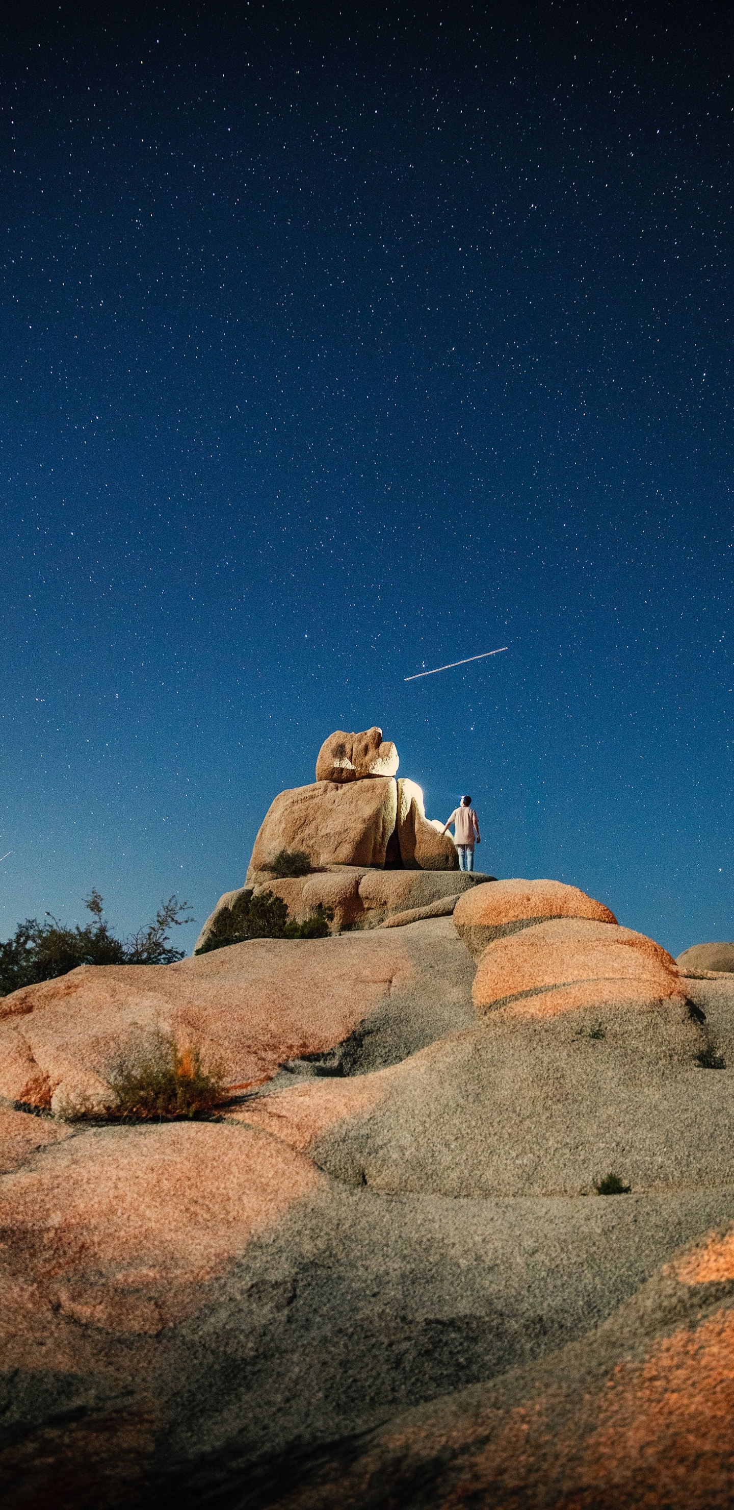 Rock, Star, Night, Astronomical Object, Landscape. Wallpaper in 1440x2960 Resolution