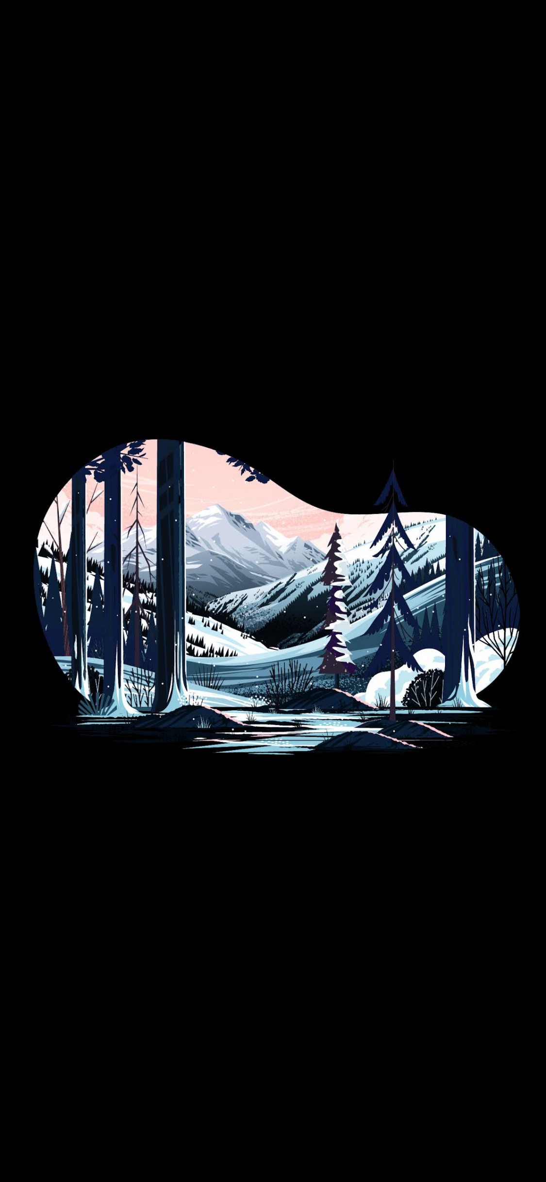Forest, Amoled, Minimal Black Amoled, Minimalism. Wallpaper in 1125x2436 Resolution