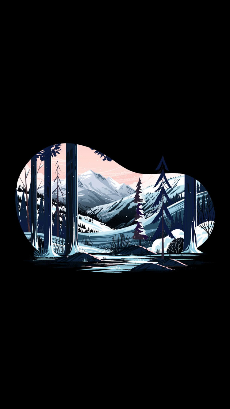 Forest, Amoled, Minimal Black Amoled, Minimalism. Wallpaper in 750x1334 Resolution