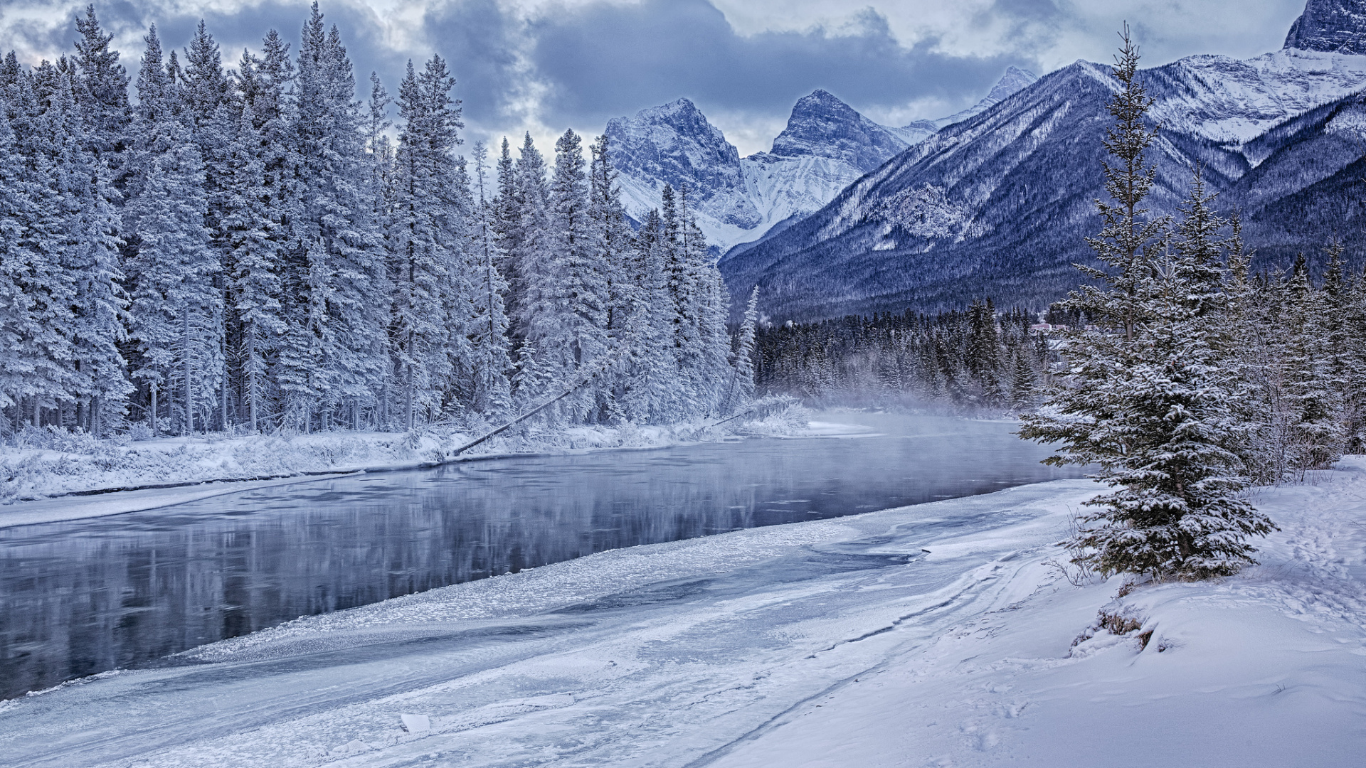 Snow Covered Trees and Mountains During Daytime. Wallpaper in 1920x1080 Resolution