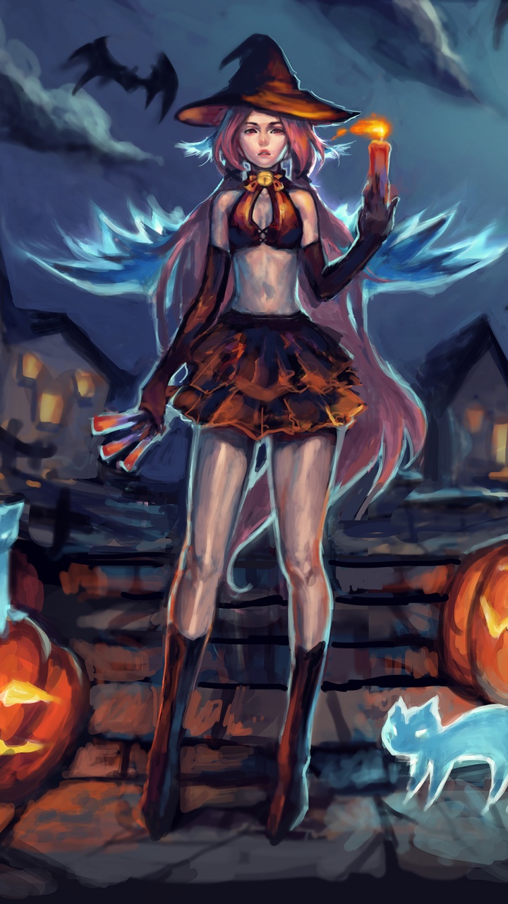 Anime, Pumpkin, Halloween, Painting, Fictional Character. Wallpaper in 720x1280 Resolution