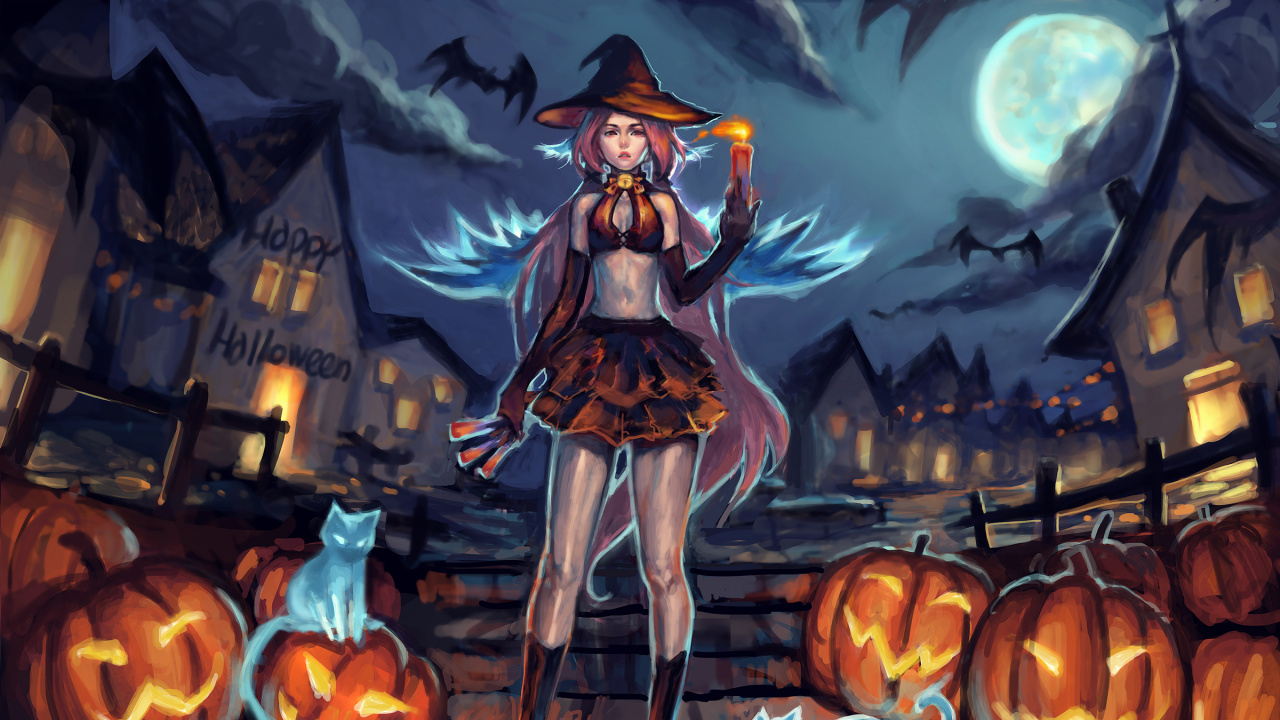 Anime, Halloween, Malerei, Fiktiver Charakter, Pc-Spiel. Wallpaper in 1280x720 Resolution