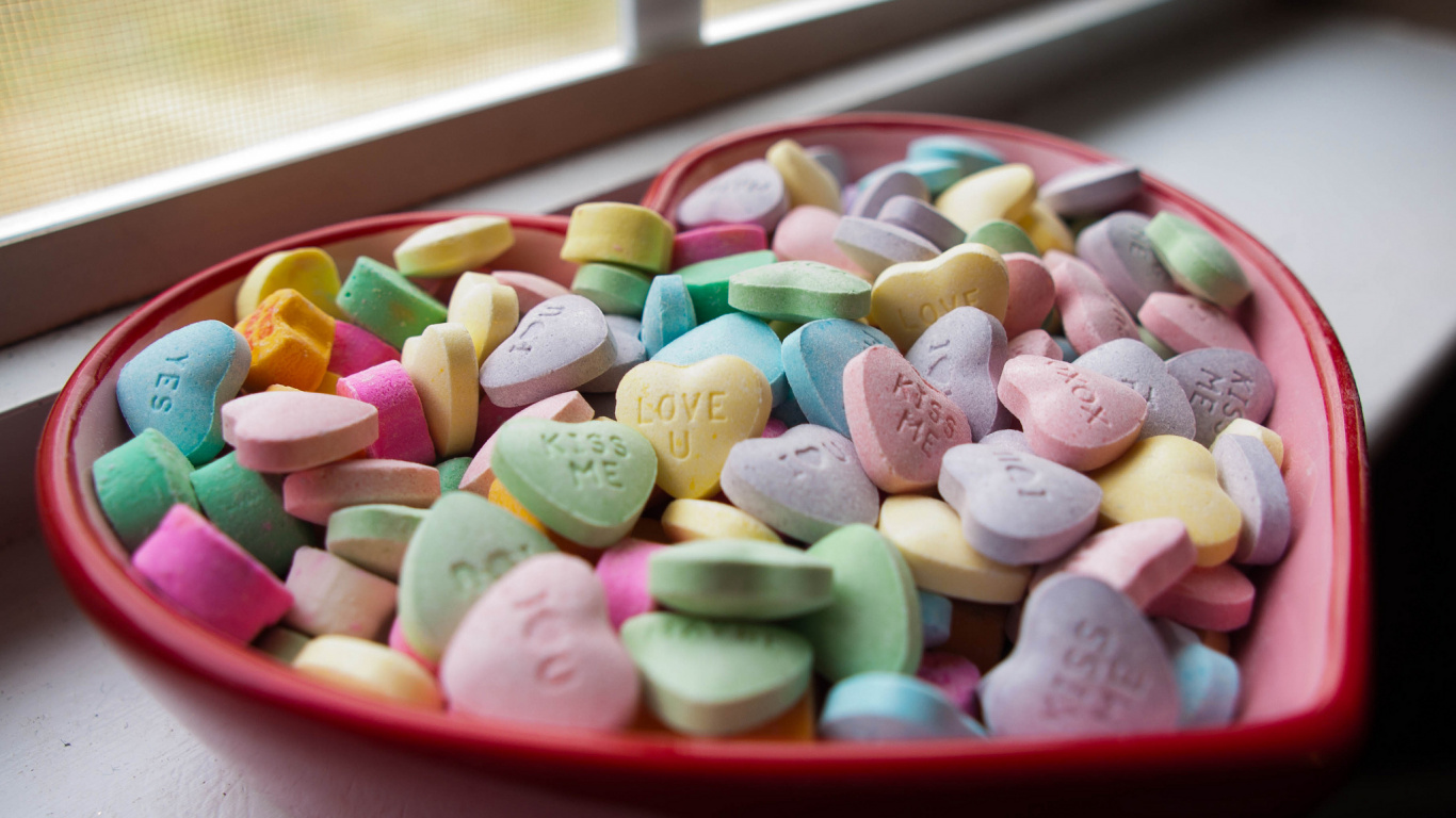 Valentines Tag, Herzen, Lebensmittel, Marshmallows, Küche. Wallpaper in 1366x768 Resolution