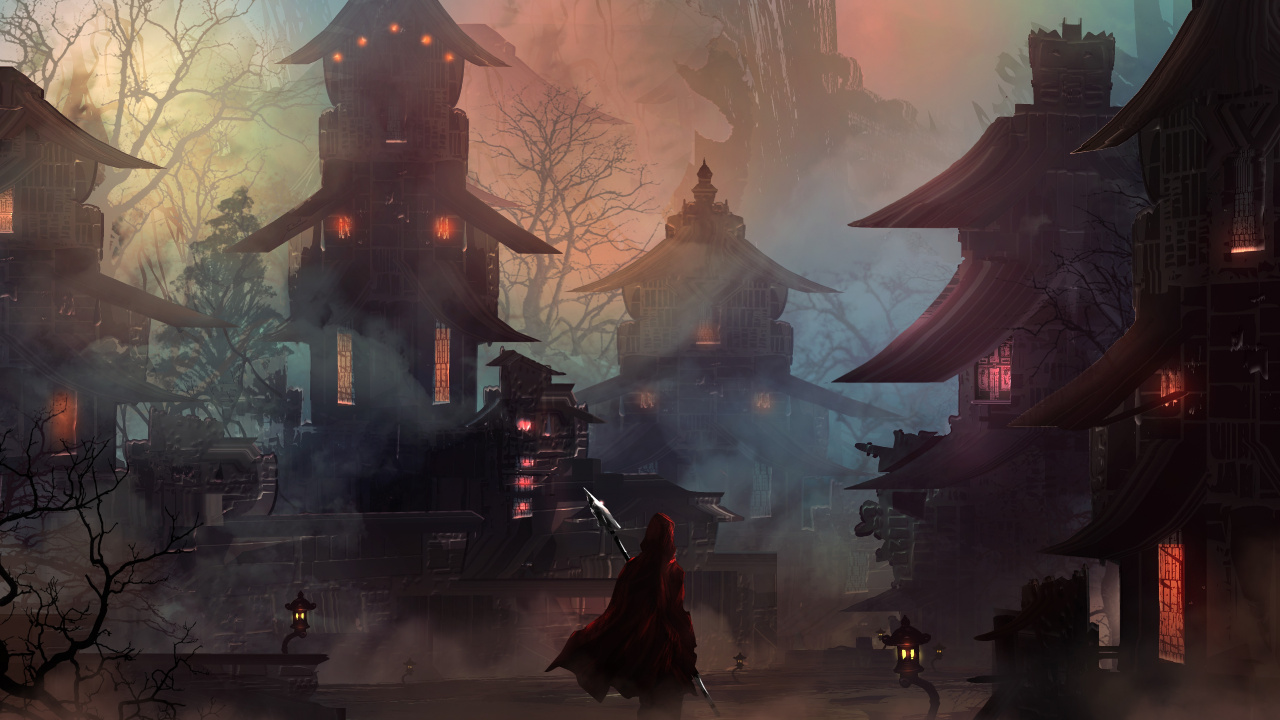 Braunes Und Schwarzes Haus Mit Lichtern. Wallpaper in 1280x720 Resolution