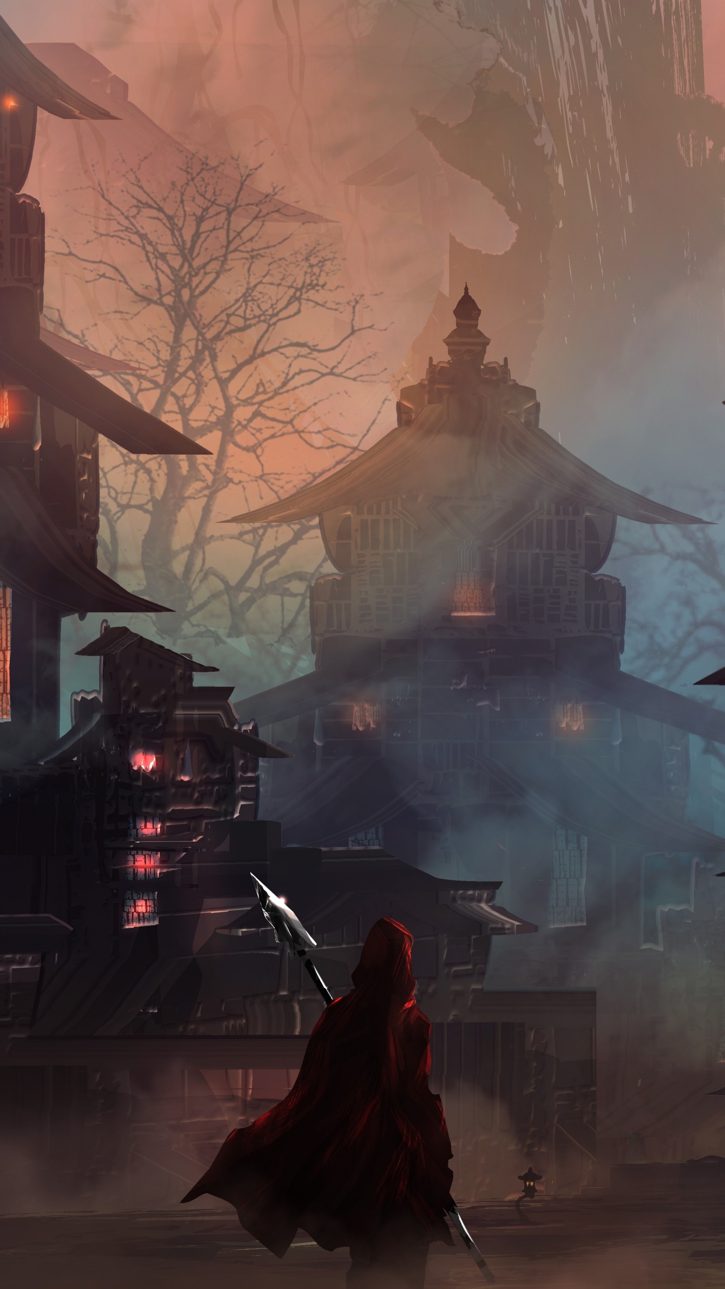 Braunes Und Schwarzes Haus Mit Lichtern. Wallpaper in 1440x2560 Resolution