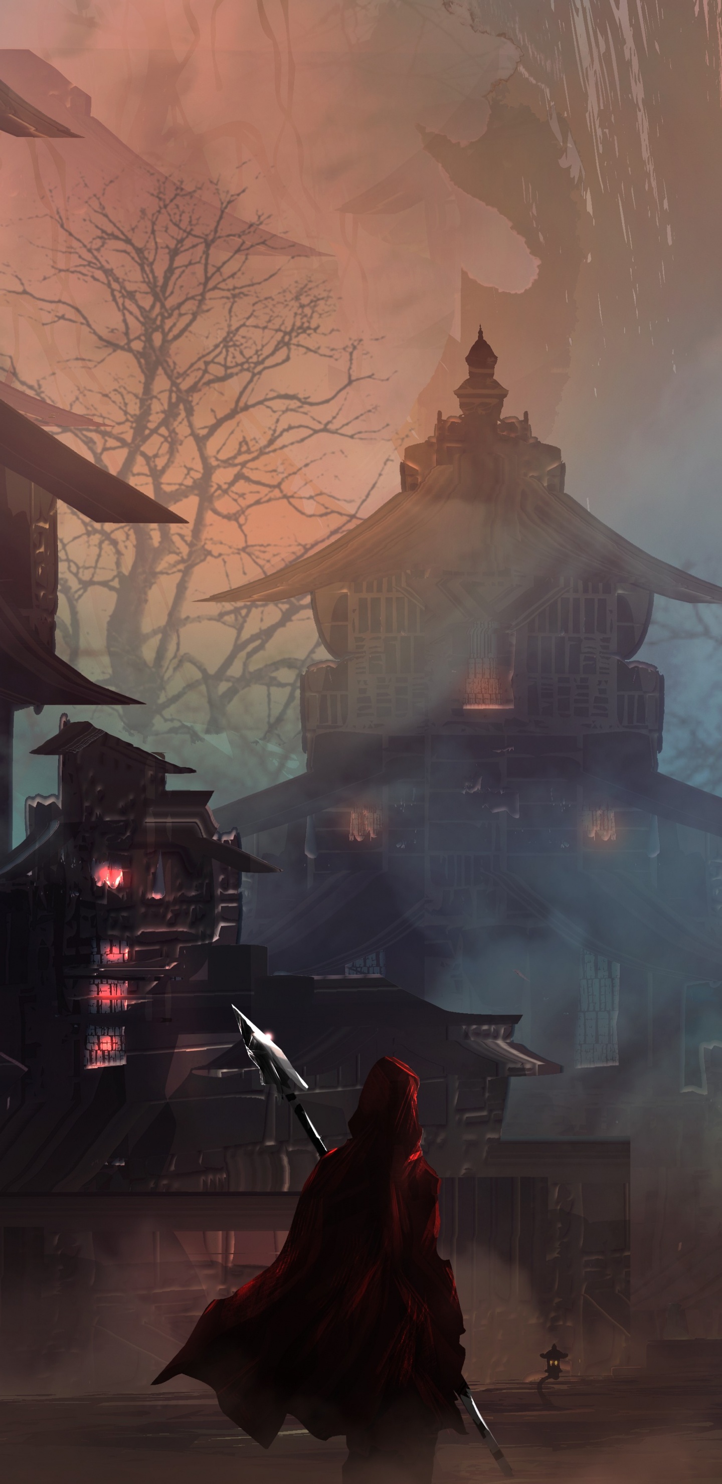 Braunes Und Schwarzes Haus Mit Lichtern. Wallpaper in 1440x2960 Resolution