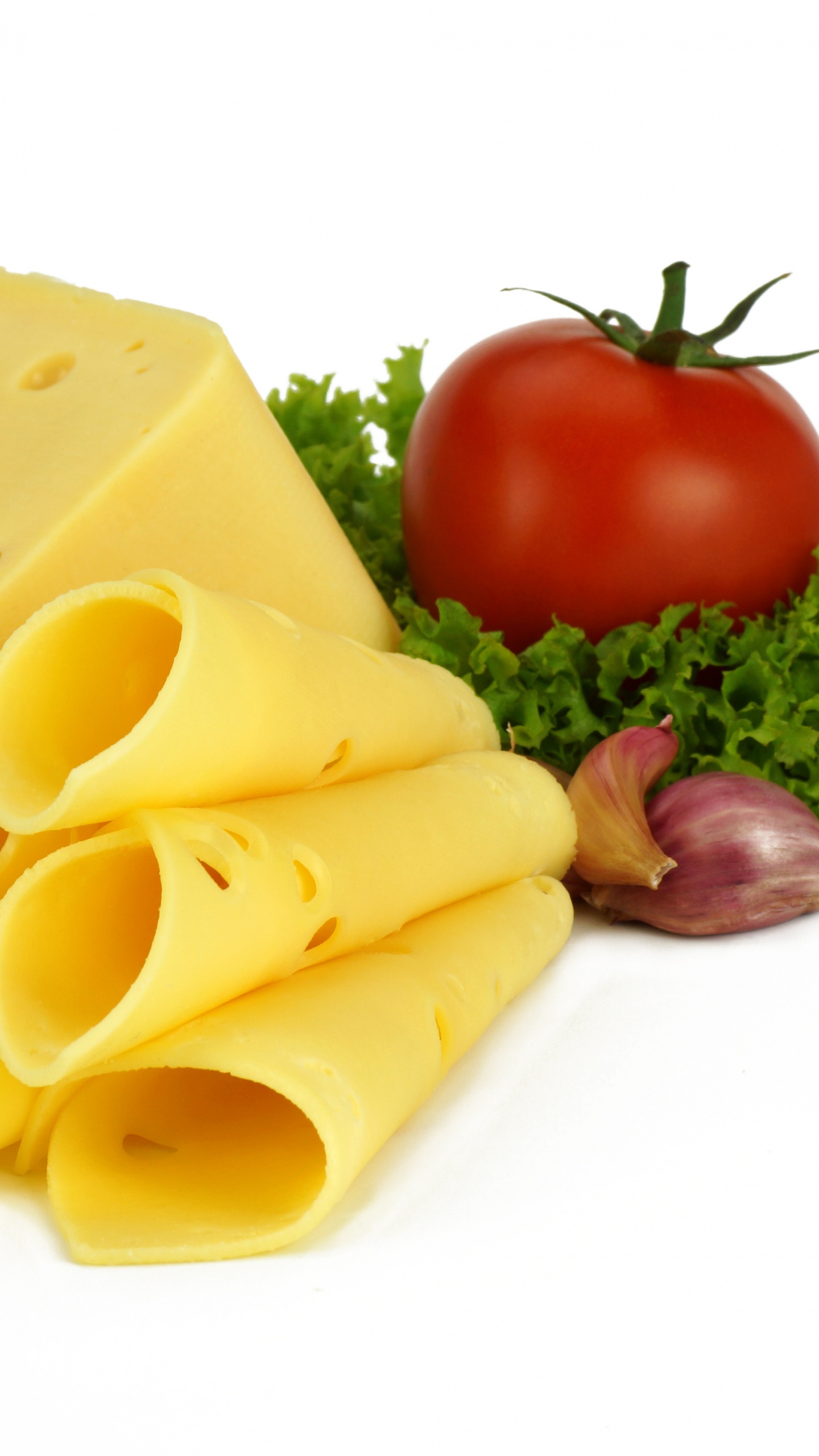 Red Tomato Beside Sliced Cheese. Wallpaper in 1440x2560 Resolution