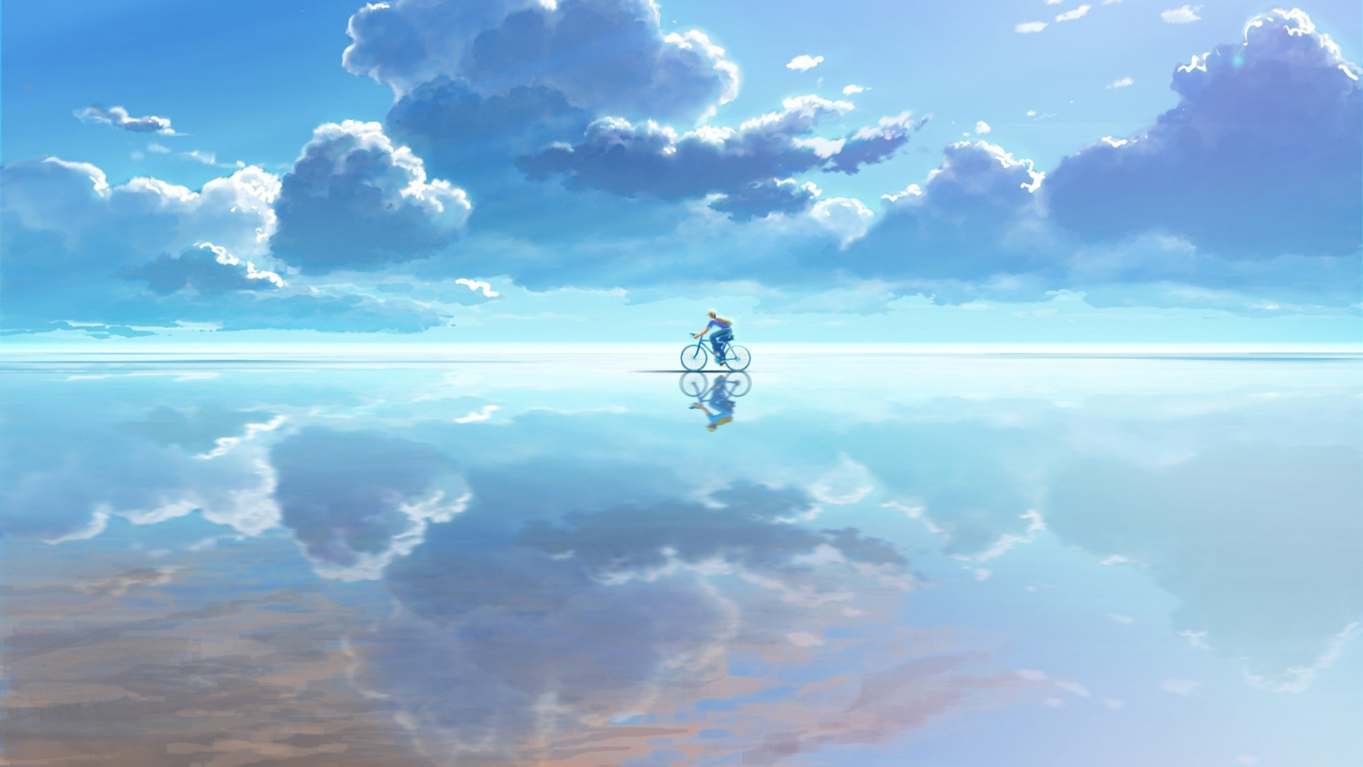 Personne en Veste Noire et Jean Bleu Sautant Sur L'eau Sous un Nuage Bleu et Blanc. Wallpaper in 1920x1080 Resolution