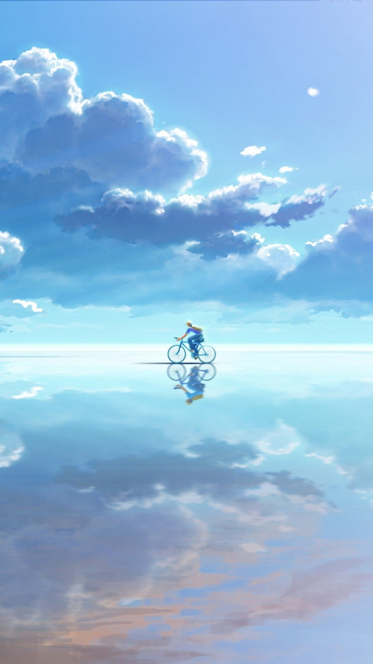 Personne en Veste Noire et Jean Bleu Sautant Sur L'eau Sous un Nuage Bleu et Blanc. Wallpaper in 750x1334 Resolution