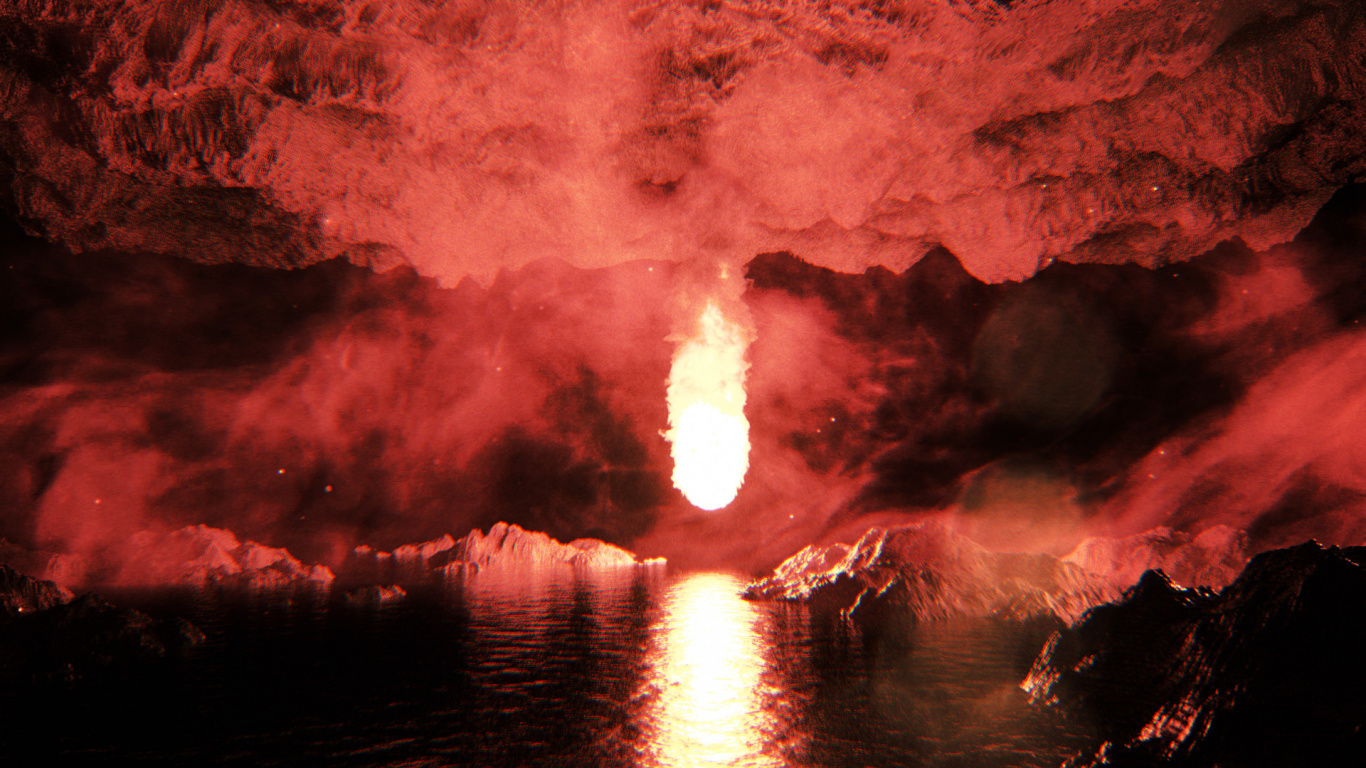 Body of Water Near Trees During Night Time. Wallpaper in 1366x768 Resolution