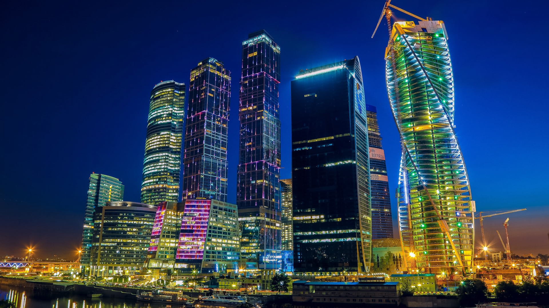 City Buildings With Lights During Night Time. Wallpaper in 1920x1080 Resolution