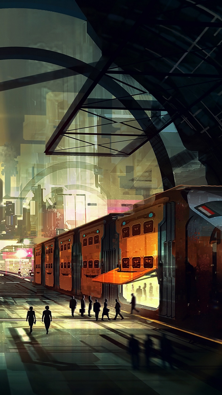 Art, Train, Jakarta, Science Fiction, City. Wallpaper in 750x1334 Resolution