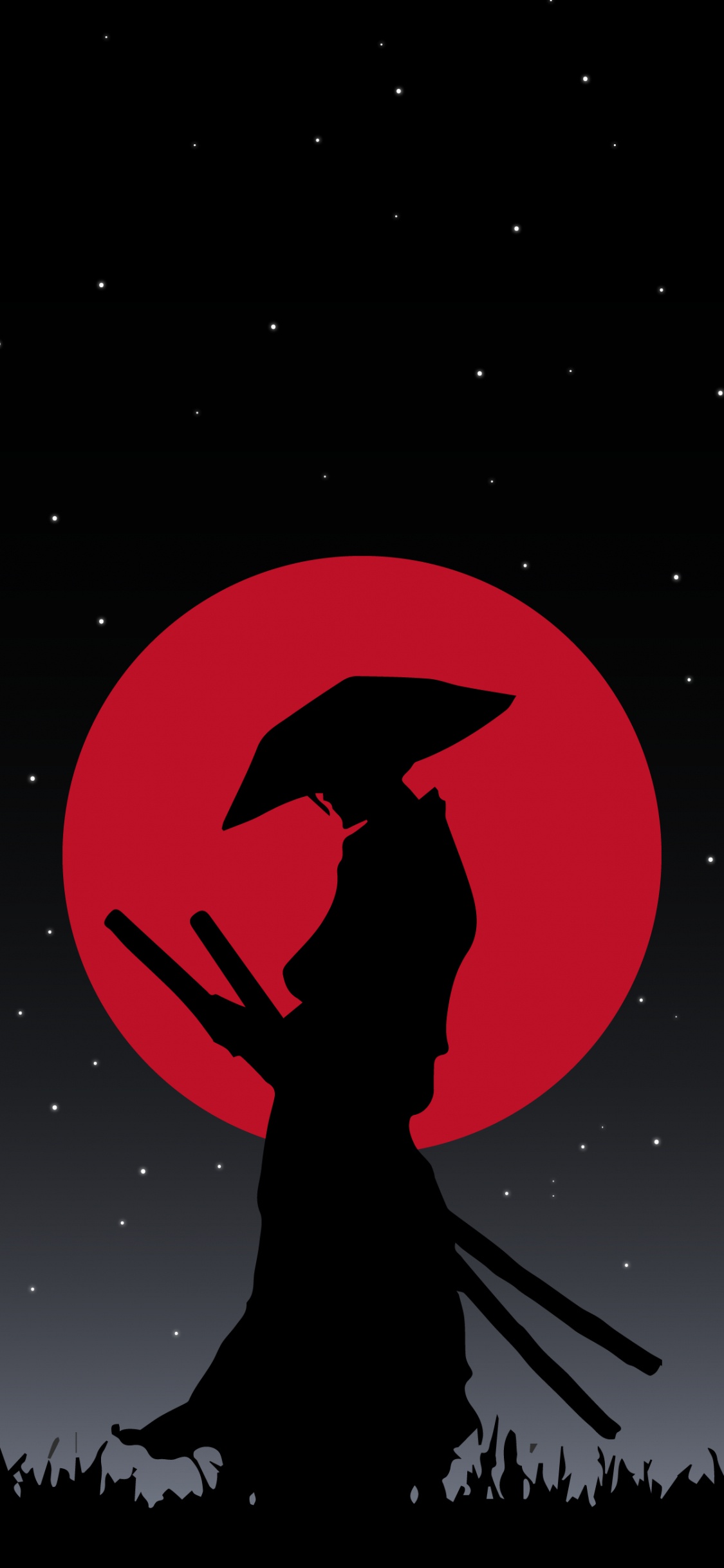 Samurai, Illustration, Raum, Astronomisches Objekt, Silhouette. Wallpaper in 1125x2436 Resolution