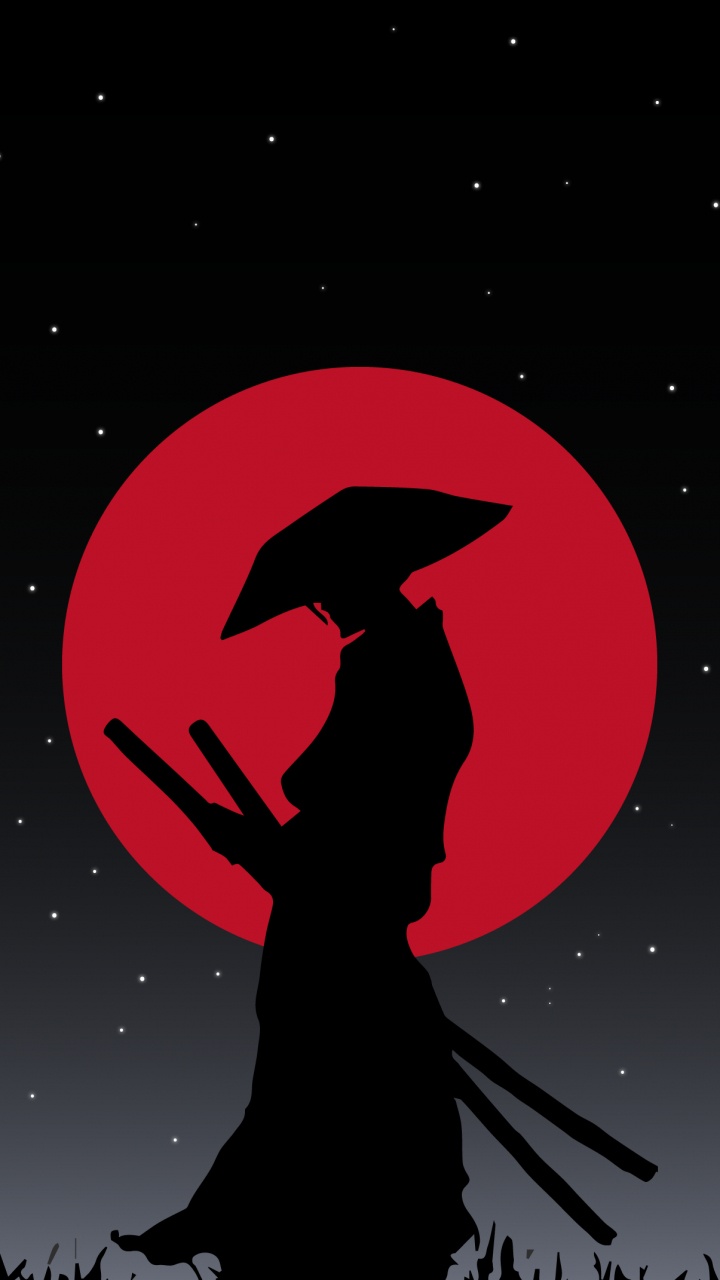 Samurai, Illustration, Raum, Astronomisches Objekt, Silhouette. Wallpaper in 720x1280 Resolution