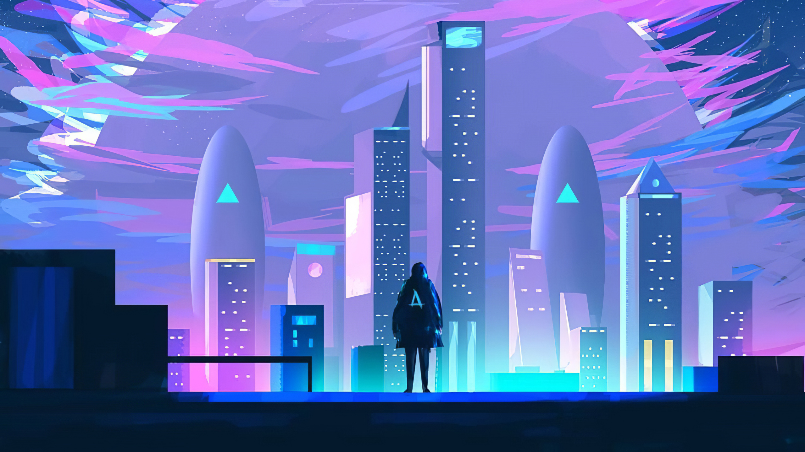 Femme en Manteau Noir Debout Près du Bâtiment. Wallpaper in 2560x1440 Resolution