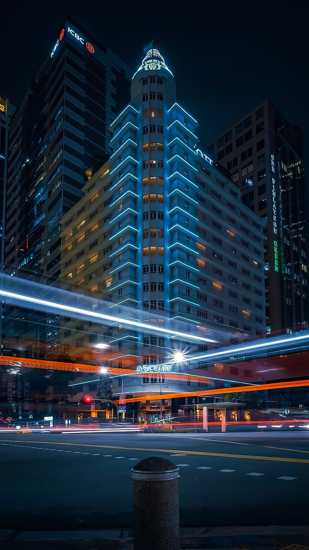 路灯, 车灯, 塔块, 电力, 城市景观 壁纸 1080x1920 允许