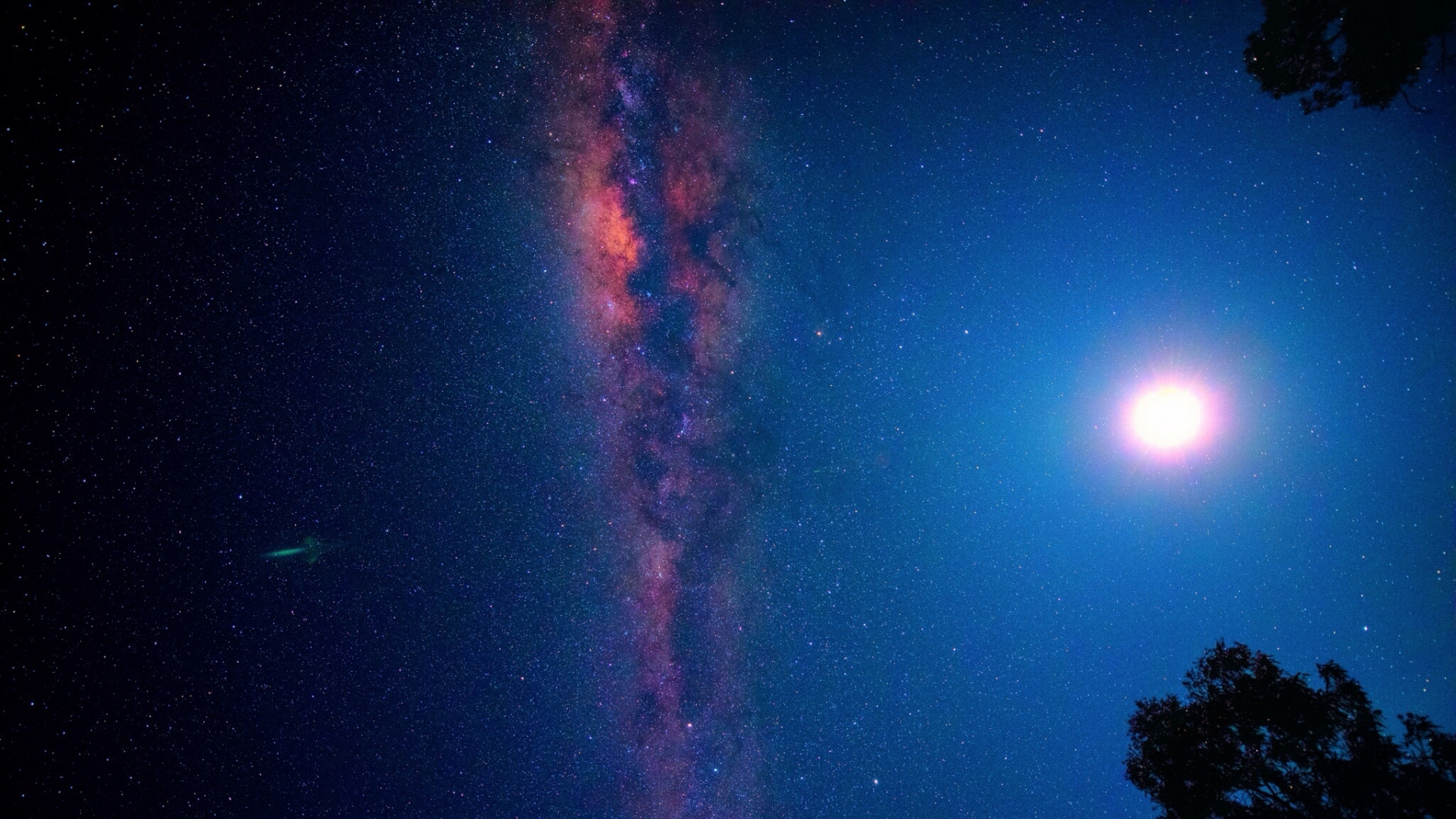 Silueta de Árboles Bajo un Cielo Azul Durante la Noche. Wallpaper in 1920x1080 Resolution