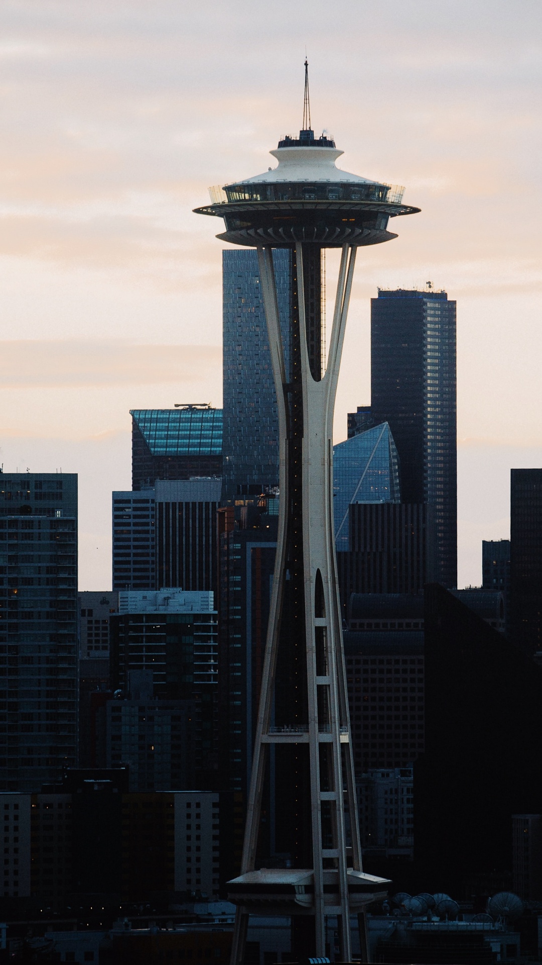 Seattle Center, Space Needle, Seattle Tower, Columbia Center, Smith Tower. Wallpaper in 1080x1920 Resolution