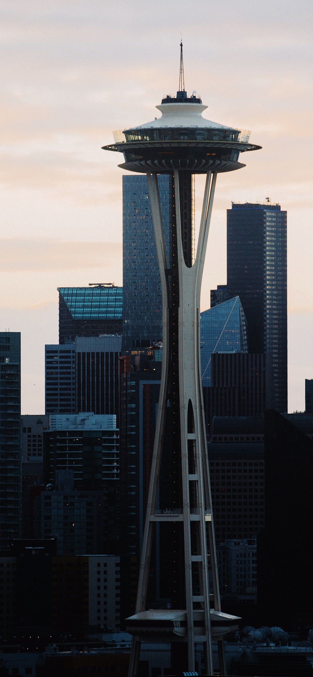 Seattle Center, Space Needle, Seattle Tower, Columbia Center, Smith Tower. Wallpaper in 1242x2688 Resolution